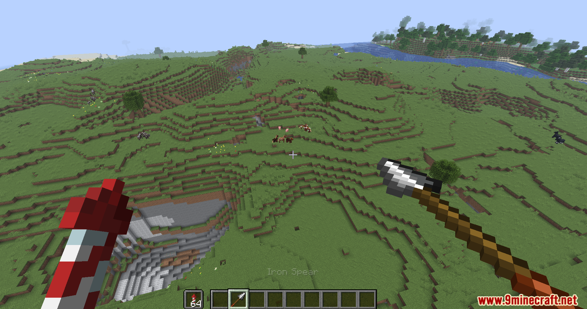 Player aiming an iron spear while flying
