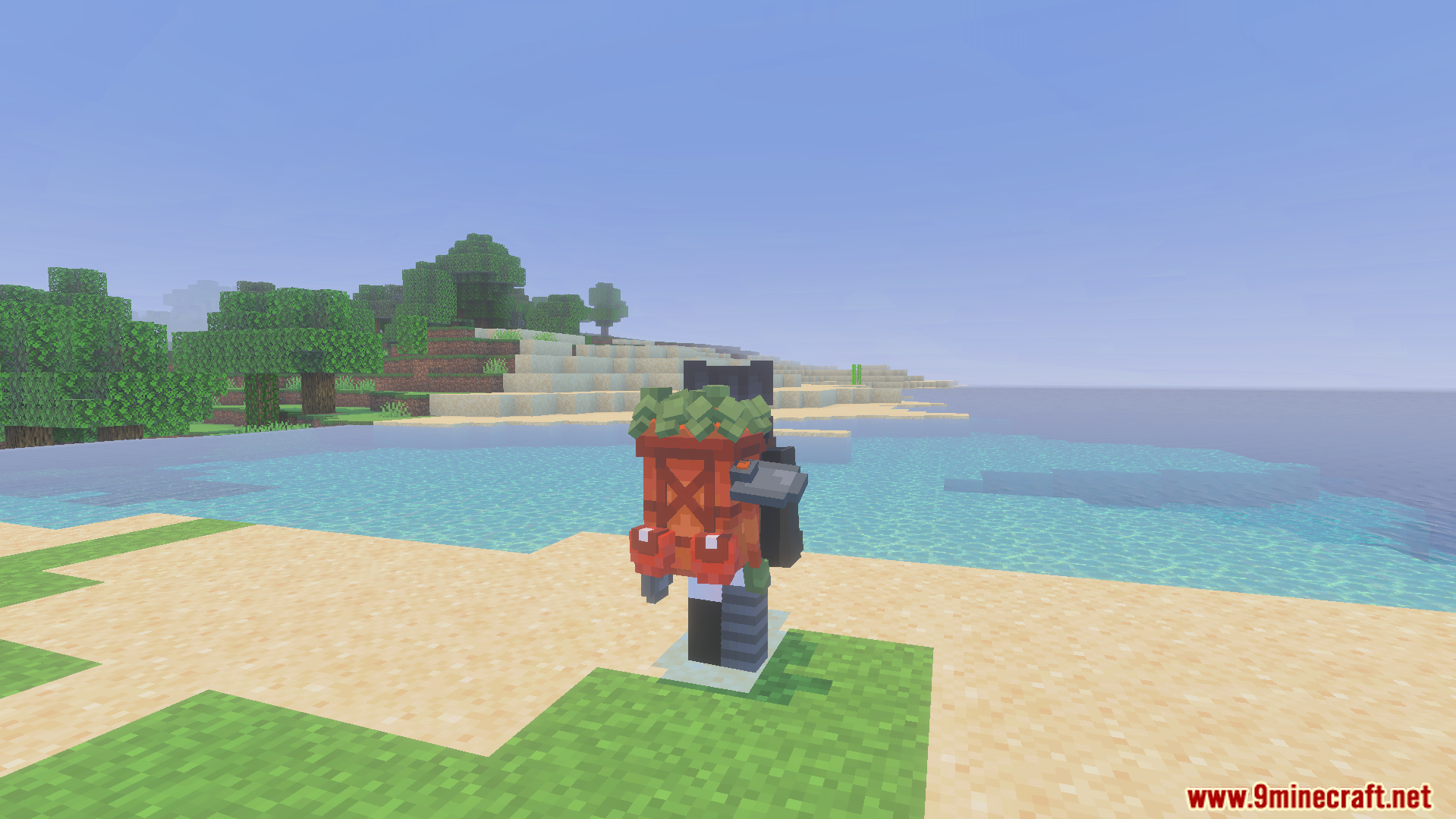 Backpacked Armor Texture Pack (26.X) – Wear Themed Cosmetic Backpacks On Armor 9 Character displaying an explorer themed cosmetic backpack with leaves and items