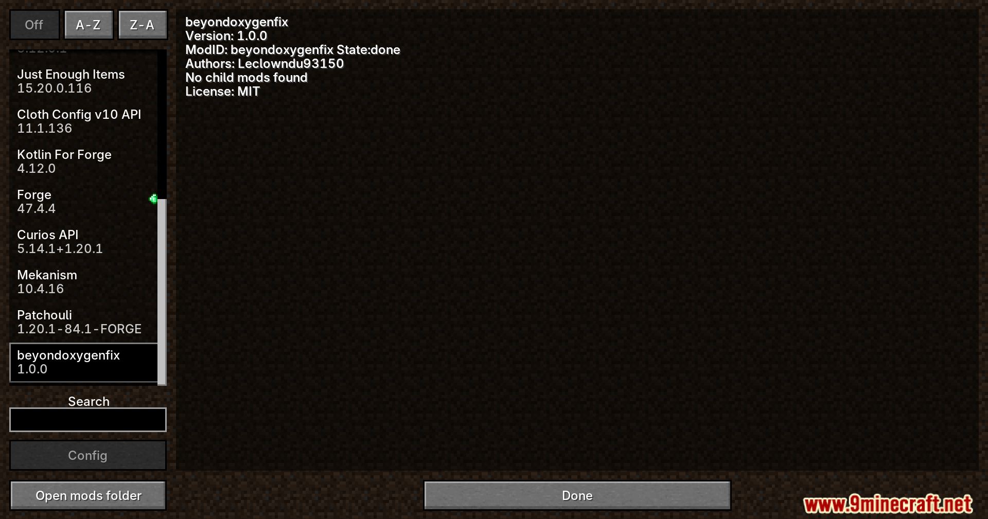 Beyond Oxygen Fix Mod (1.20.1) – Explore Normal Worlds Without Suffocating 2 Beyond oxygen fix mod in the mods list menu