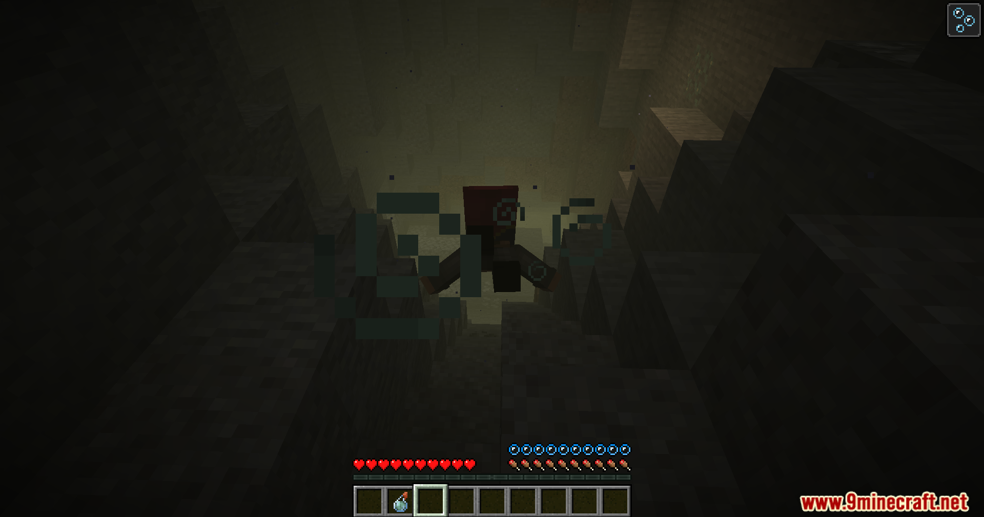 Beyond Oxygen Fix Mod (1.20.1) – Explore Normal Worlds Without Suffocating 8 Player character swimming underwater surrounded by bubbles