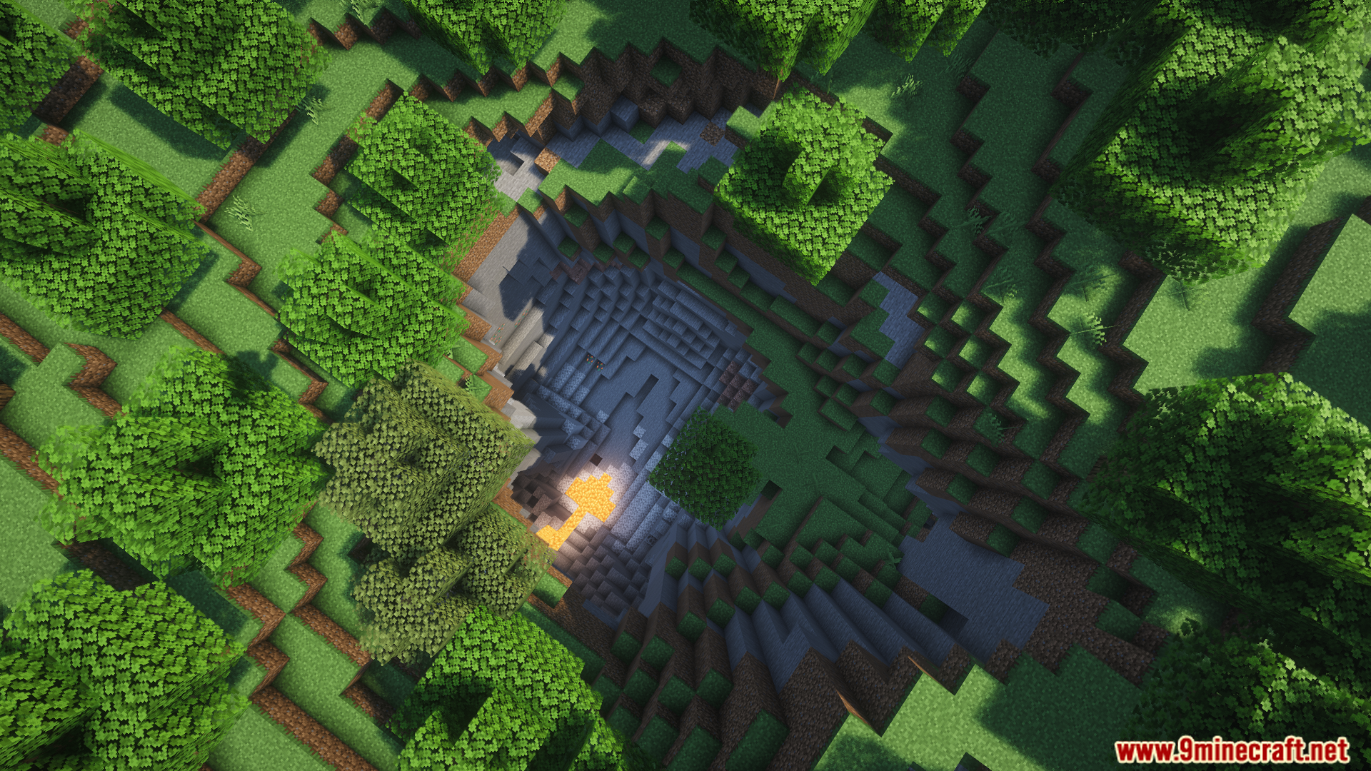 Crlib Mod (1.21.11, 1.20.1) – Run Custom Mods 6 Aerial view of a deep crater with lava inside
