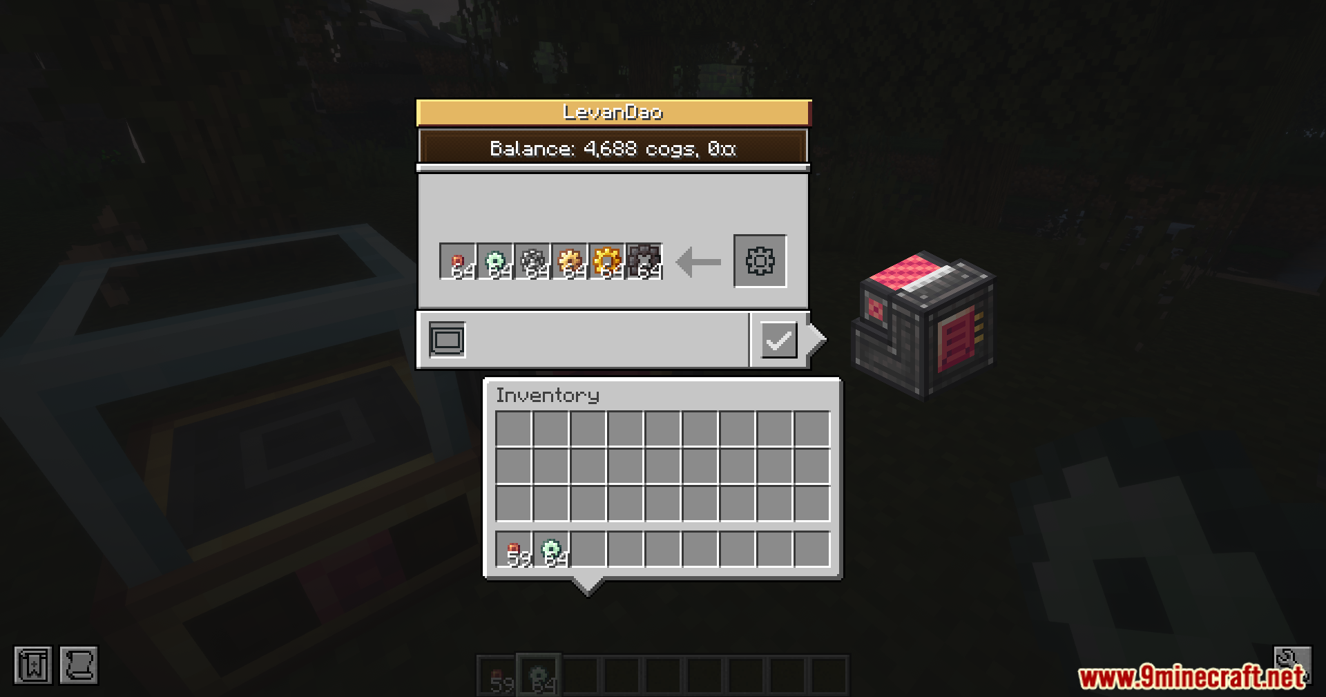 Depositing various cogs into a leverdao machine