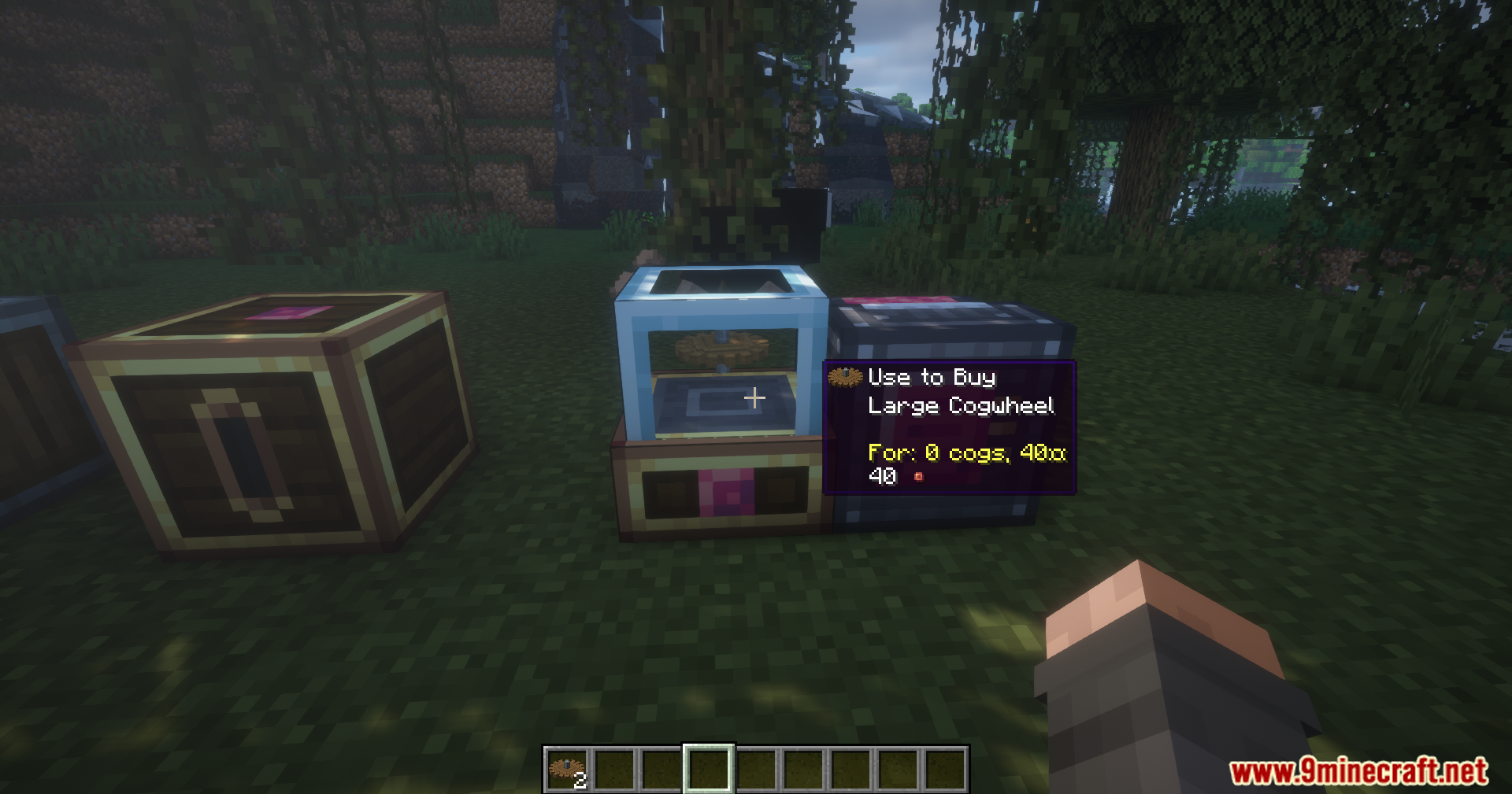 Player interacting with a shop to buy a cogwheel