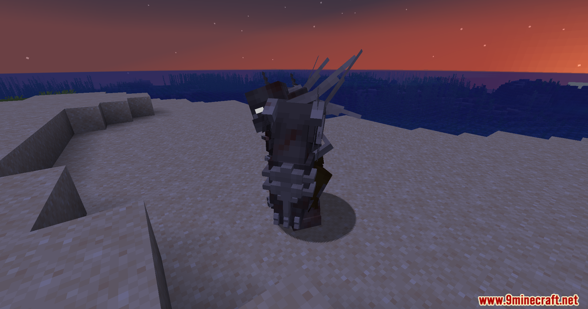 Cursed Creatures A Zombie Variant Mod (1.20.1) – Survive Deadlier Zombie Mutations 4 Powerful custom zombie creature standing on sand near the ocean