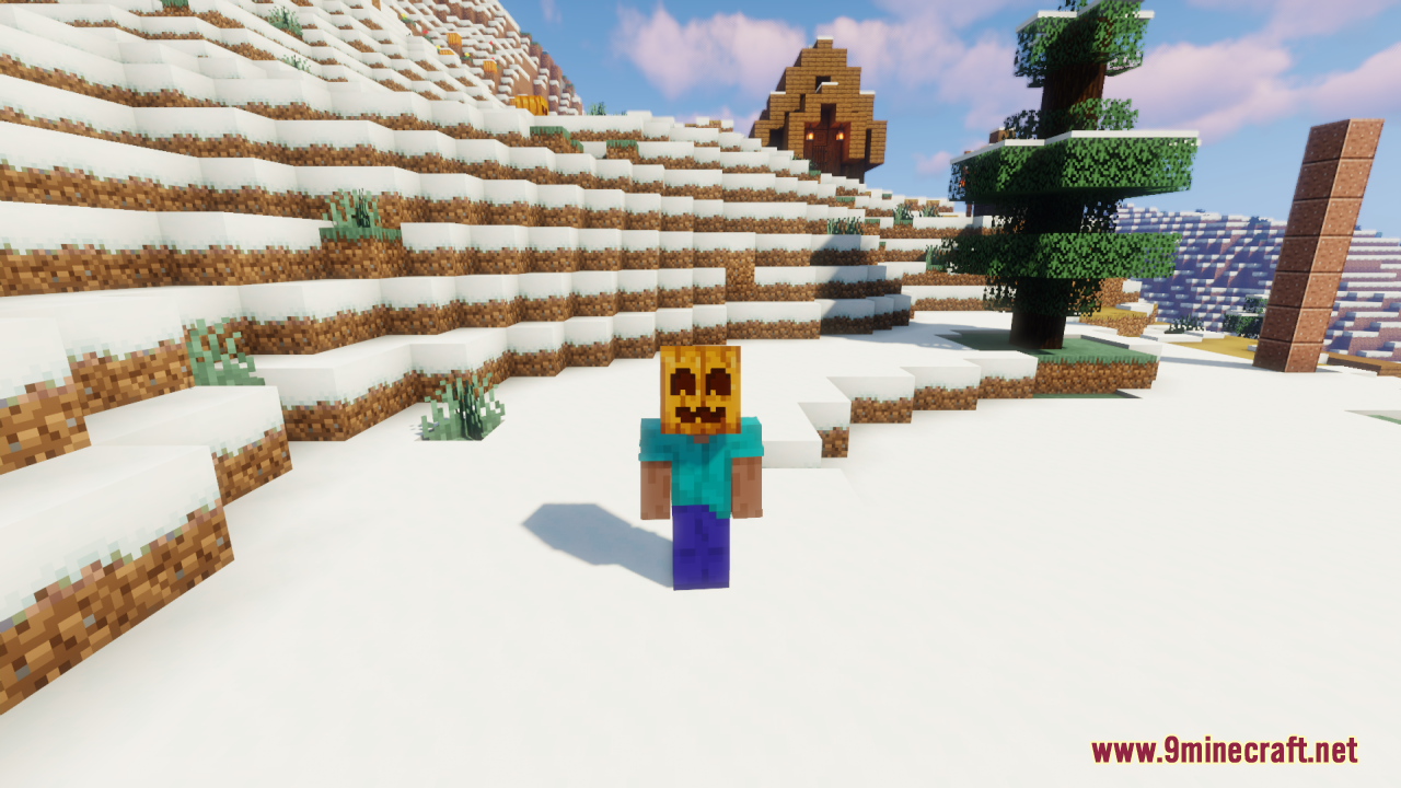 Cute Pumpkin Resource Pack – Friendly Smiles For Cozy Vanilla Farms 11 Minecraft player character wearing a cute smiling carved pumpkin on their head