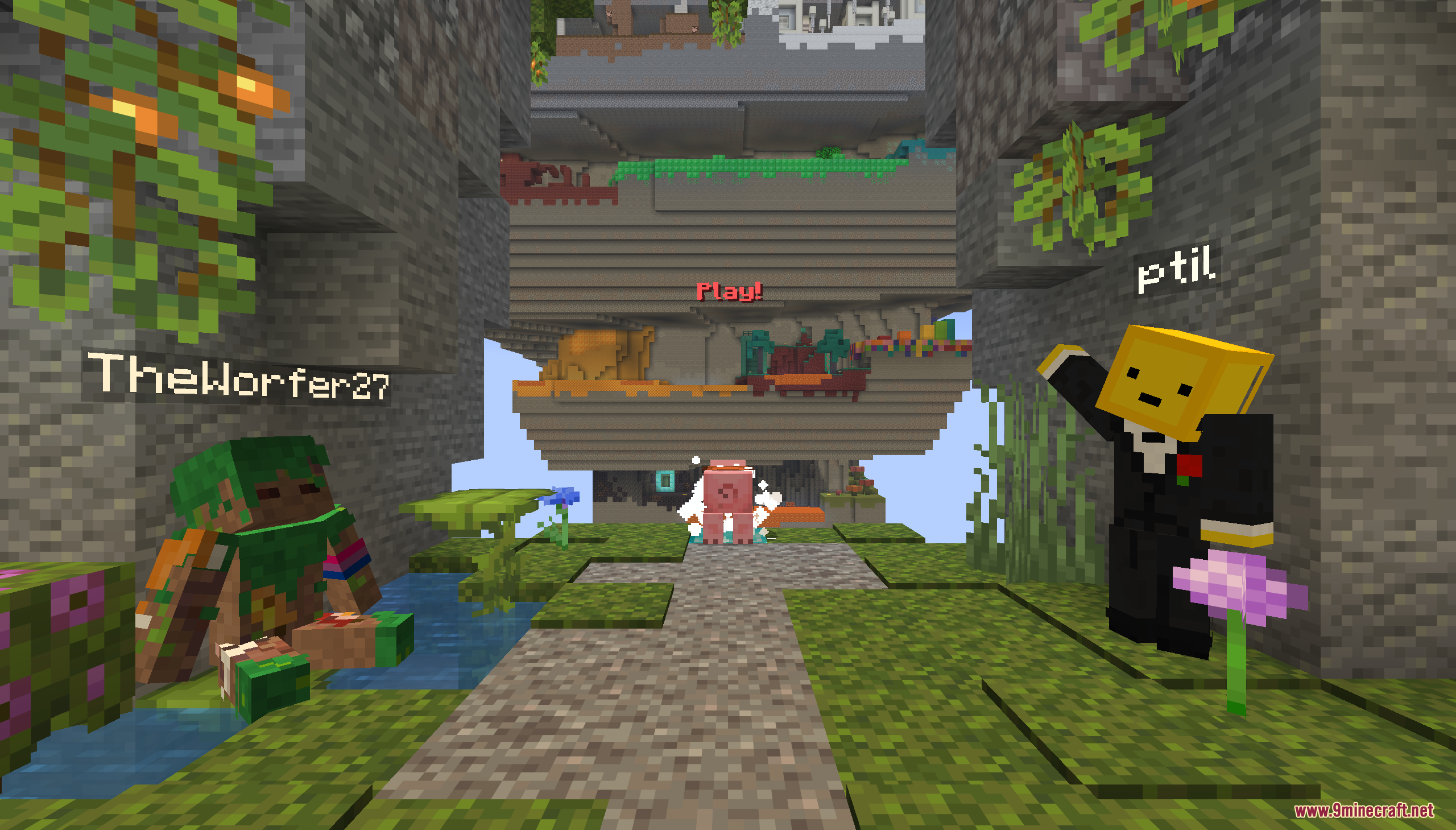 Diamond Dash Map (26.1.2, 1.20.1) – Race To The Top 2 Players gather in a multiplayer lobby on a floating island