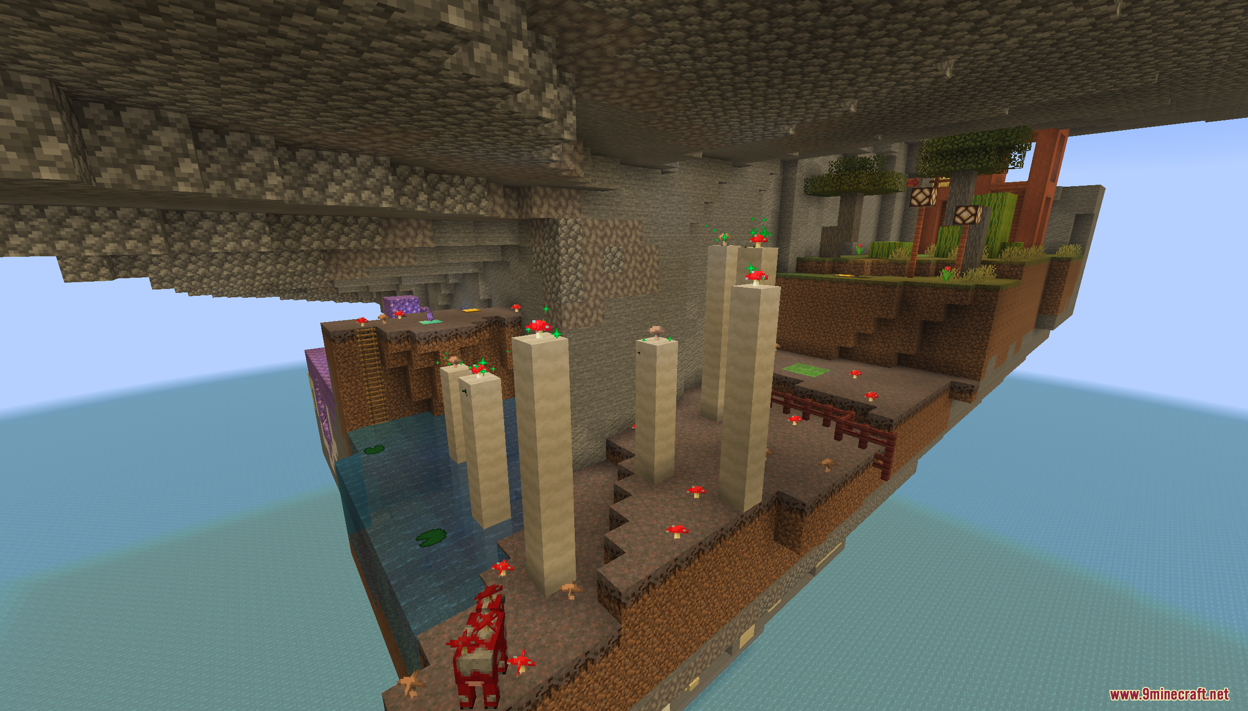 Diamond Dash Map (26.1.2, 1.20.1) – Race To The Top 6 Floating island level with giant mushrooms and a mooshroom