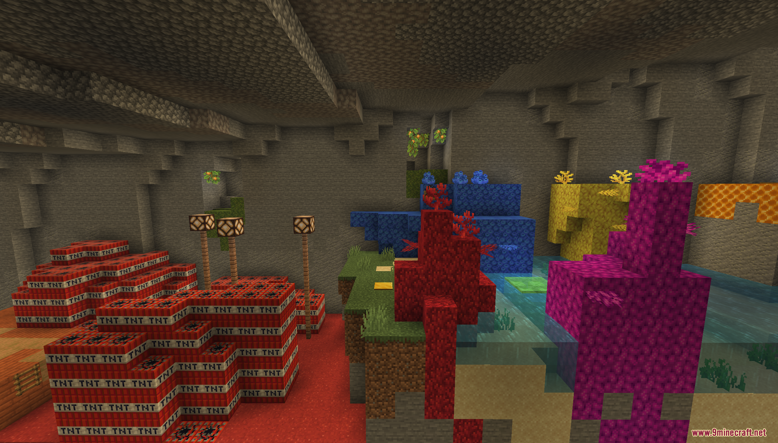 Diamond Dash Map (26.1.2, 1.20.1) – Race To The Top 7 Underground cave with tnt blocks and colorful coral reefs