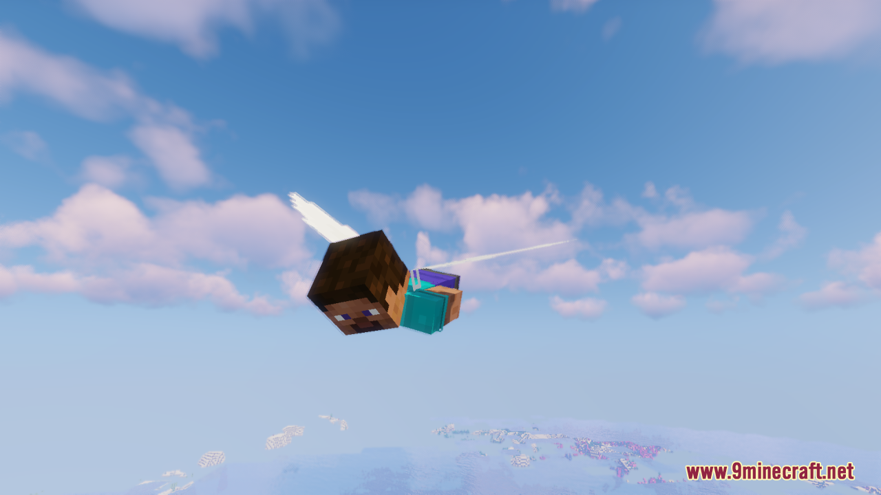 Elytra Fairy Wings Resource Pack (26.1.2, 1.20.1) – Magical Wings For Your 4 Character with fairy wings gliding over a frozen landscape