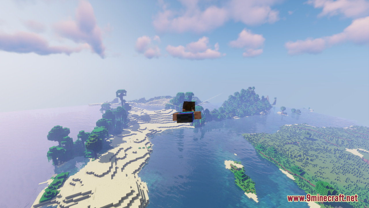 Elytra Fairy Wings Resource Pack (26.1.2, 1.20.1) – Magical Wings For Your 6 Gliding above a world with islands and clear water