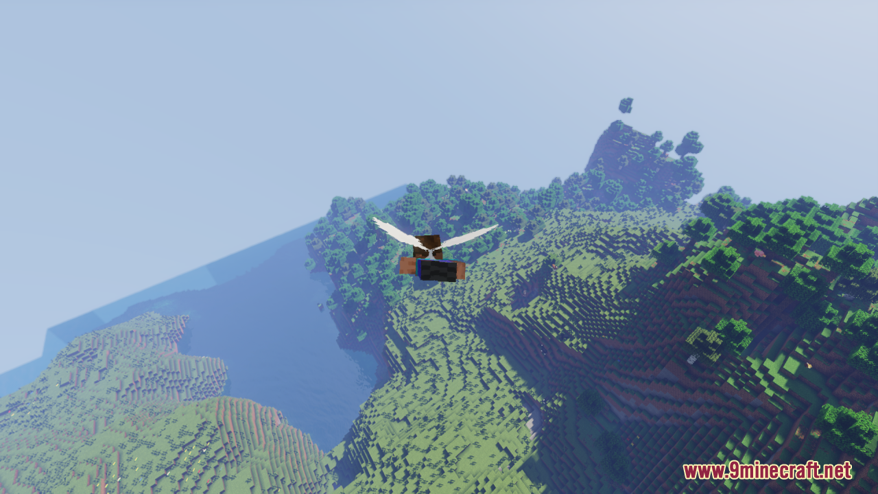 Elytra Fairy Wings Resource Pack (26.1.2, 1.20.1) – Magical Wings For Your 9 Flying over a lush green landscape with fairy wings