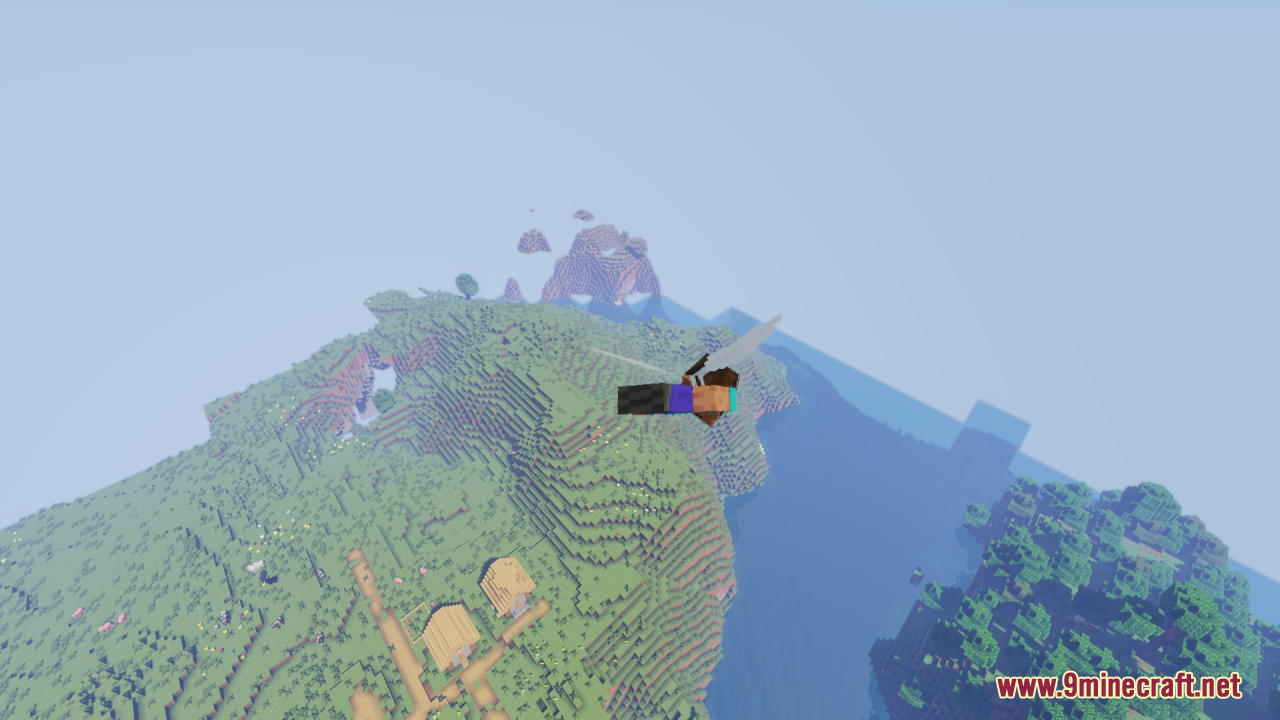 Elytra Fairy Wings Resource Pack (26.1.2, 1.20.1) – Magical Wings For Your 10 A player with fairy wings soars over a village