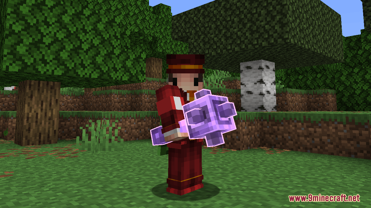 Enchantment Glows – Thin Outlines Resource Pack – Sleek Glowing Magic Outlines 4 Player holding an enchanted mace with a bright purple glowing outline