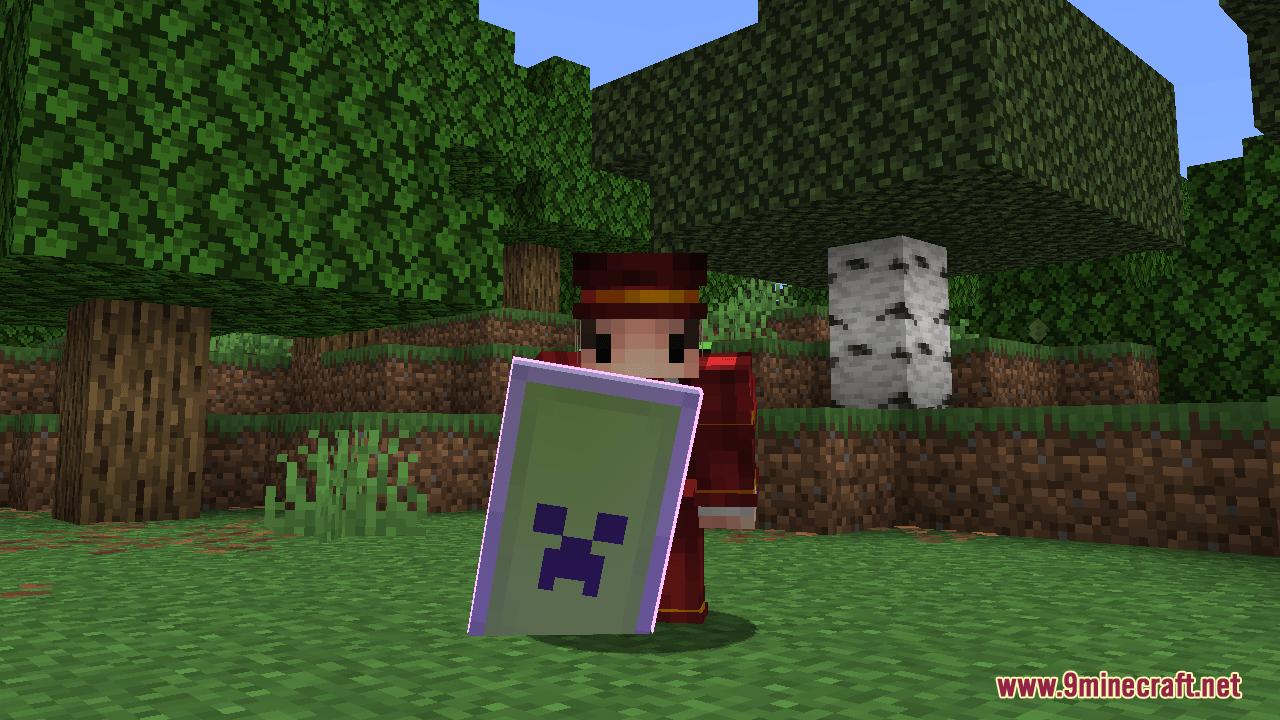 Enchantment Glows – Thin Outlines Resource Pack – Sleek Glowing Magic Outlines 6 Player holding an enchanted shield with a thin purple glowing outline