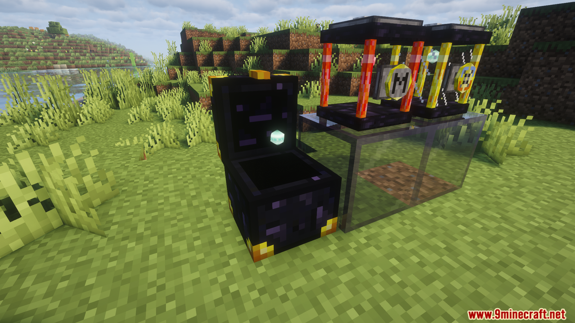Ender Storage Energy Mod (1.21.1) – Power Distant Machines Without Cables 6 Ender batteries placed on glass next to an ender chest