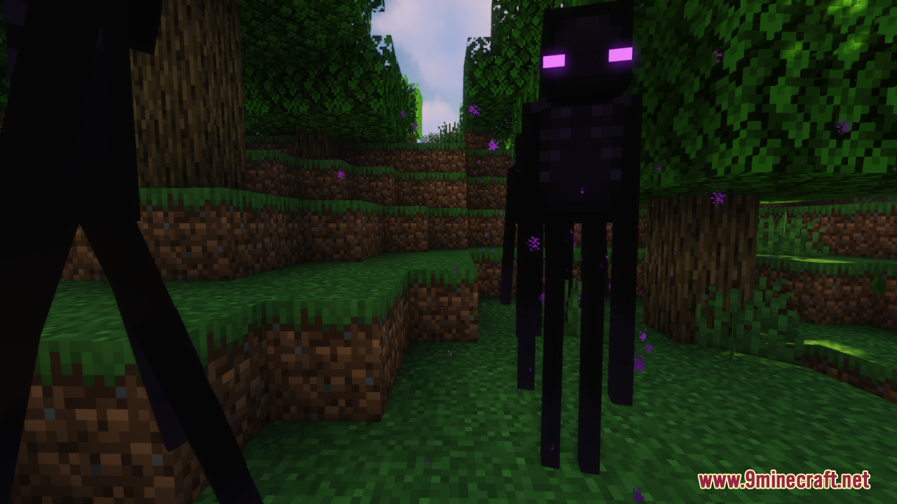 Enderman Enhanced Resource Pack (1.21.11, 1.20.1) – A Cleaner Look For Vanilla 8 Close up of an enhanced enderman with glowing purple eyes in a forest