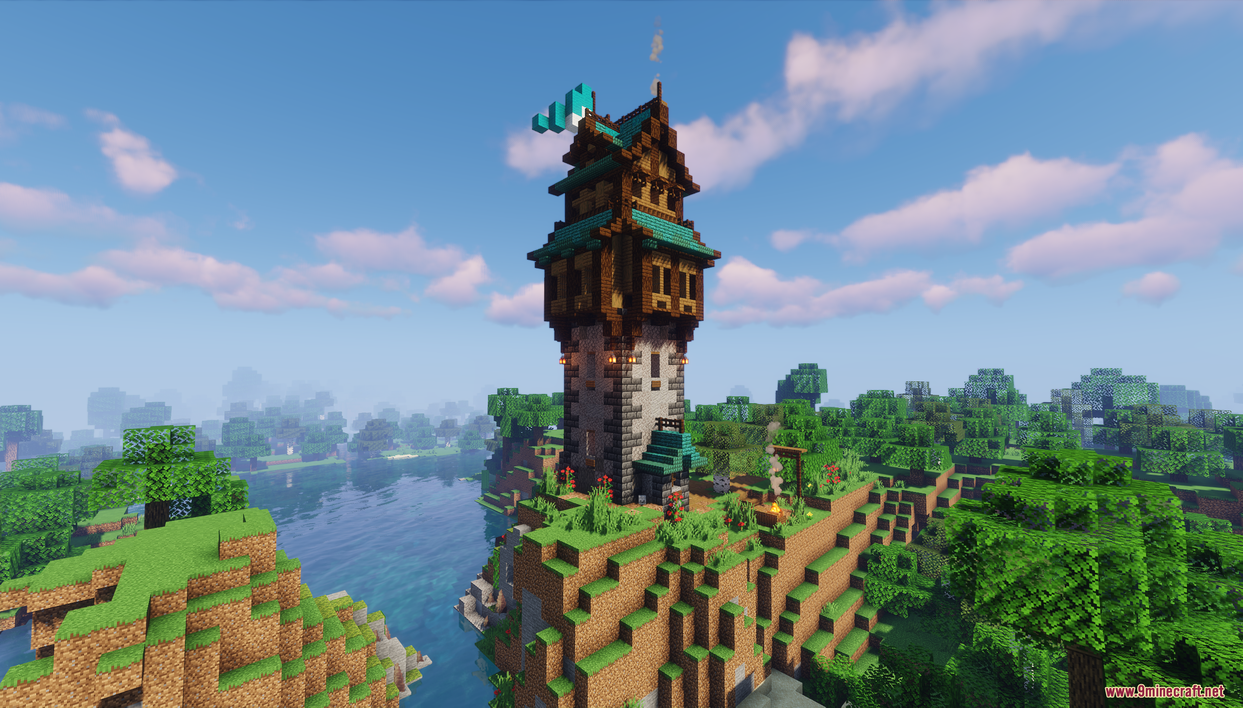 Medieval Fantasy Tower Map (26.1.2, 1.20.1) – Start A Magical Journey 4 The fantasy tower stands on a cliff overlooking the water