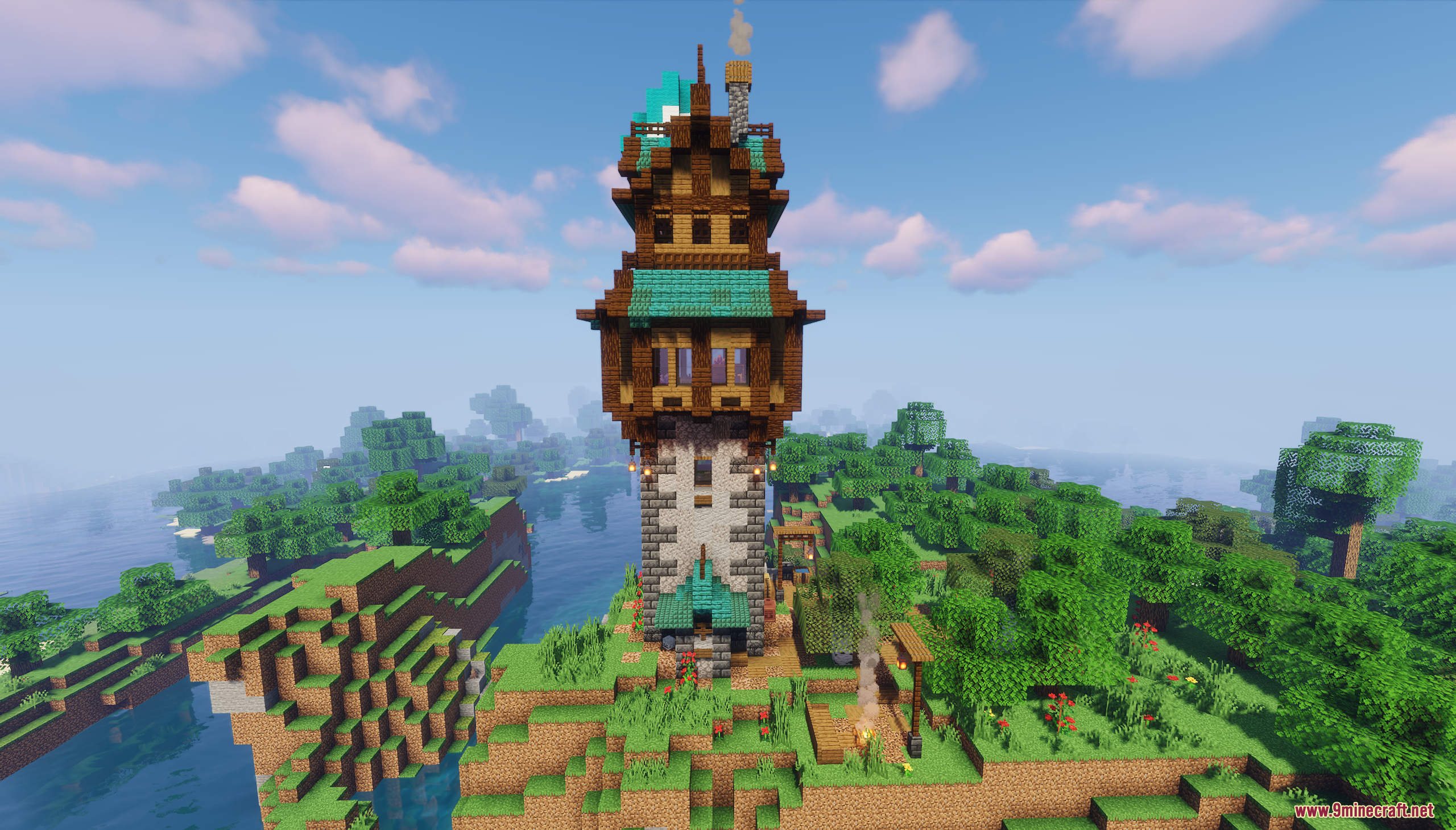 Medieval Fantasy Tower Map (26.1.2, 1.20.1) – Start A Magical Journey 5 A tall medieval fantasy tower stands on a lush green hill