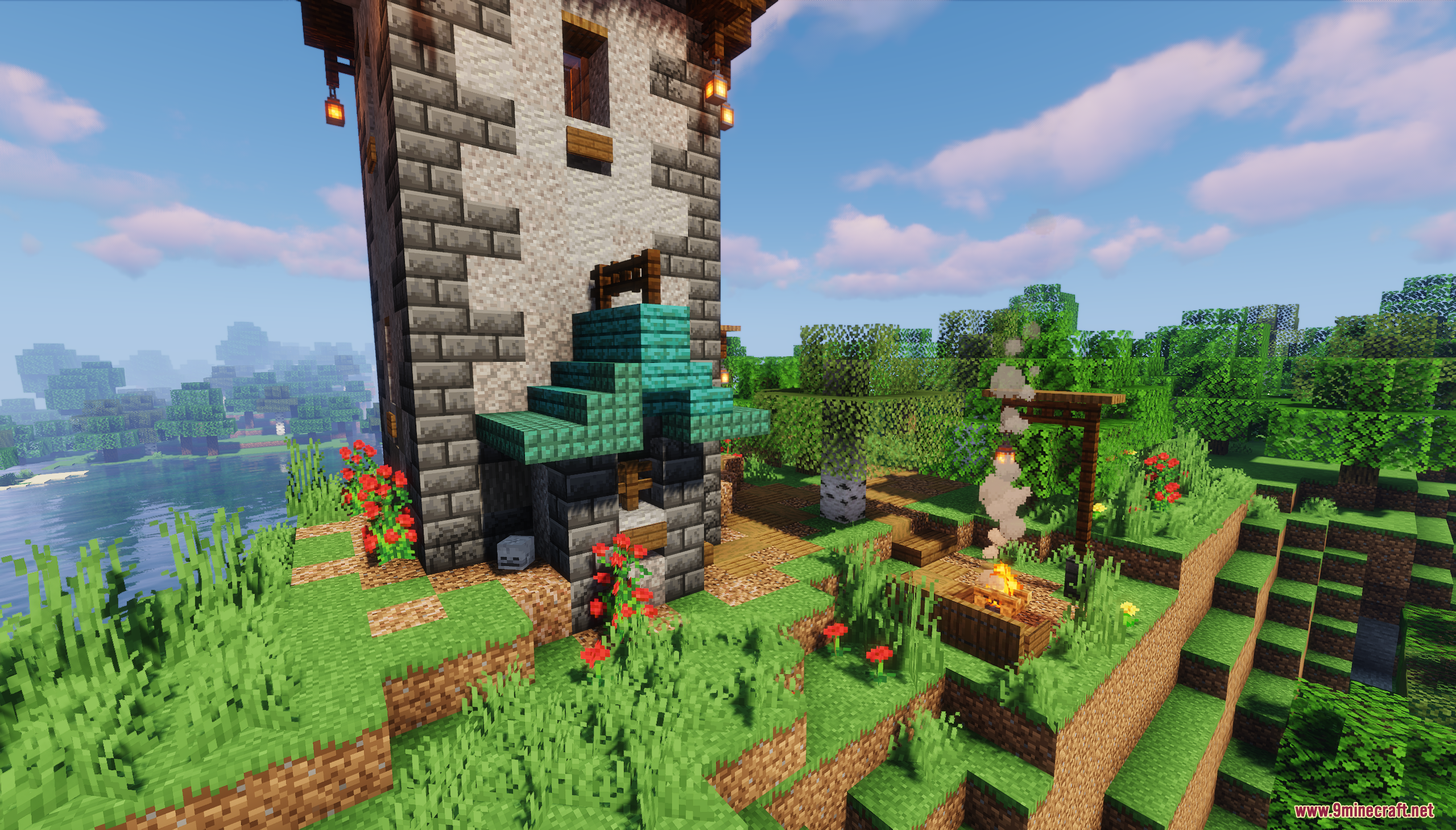 Medieval Fantasy Tower Map (26.1.2, 1.20.1) – Start A Magical Journey 6 An outdoor forge and campfire at the base of the tower