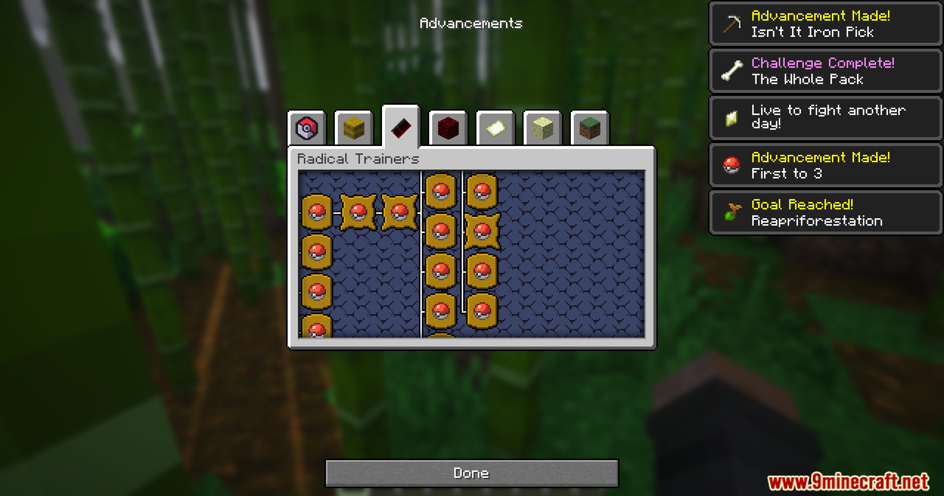 Mrct Localization Data Pack (1.21.1, 1.21) – Read Trainer Goals And Earn Custom Badges 11 Player viewing the radical trainers advancements tab with multiple badges