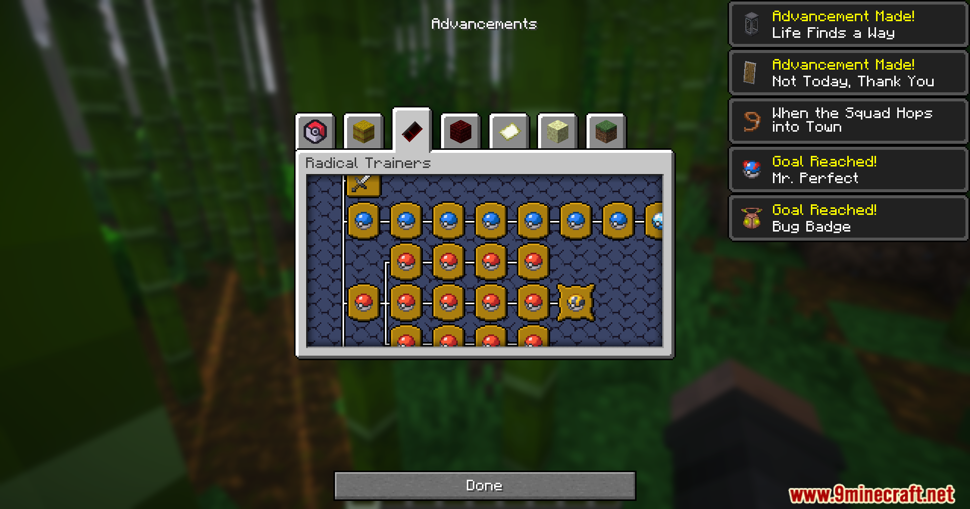 Mrct Localization Data Pack (1.21.1, 1.21) – Read Trainer Goals And Earn Custom Badges 6 A player views the radical trainers advancements tab in minecraft