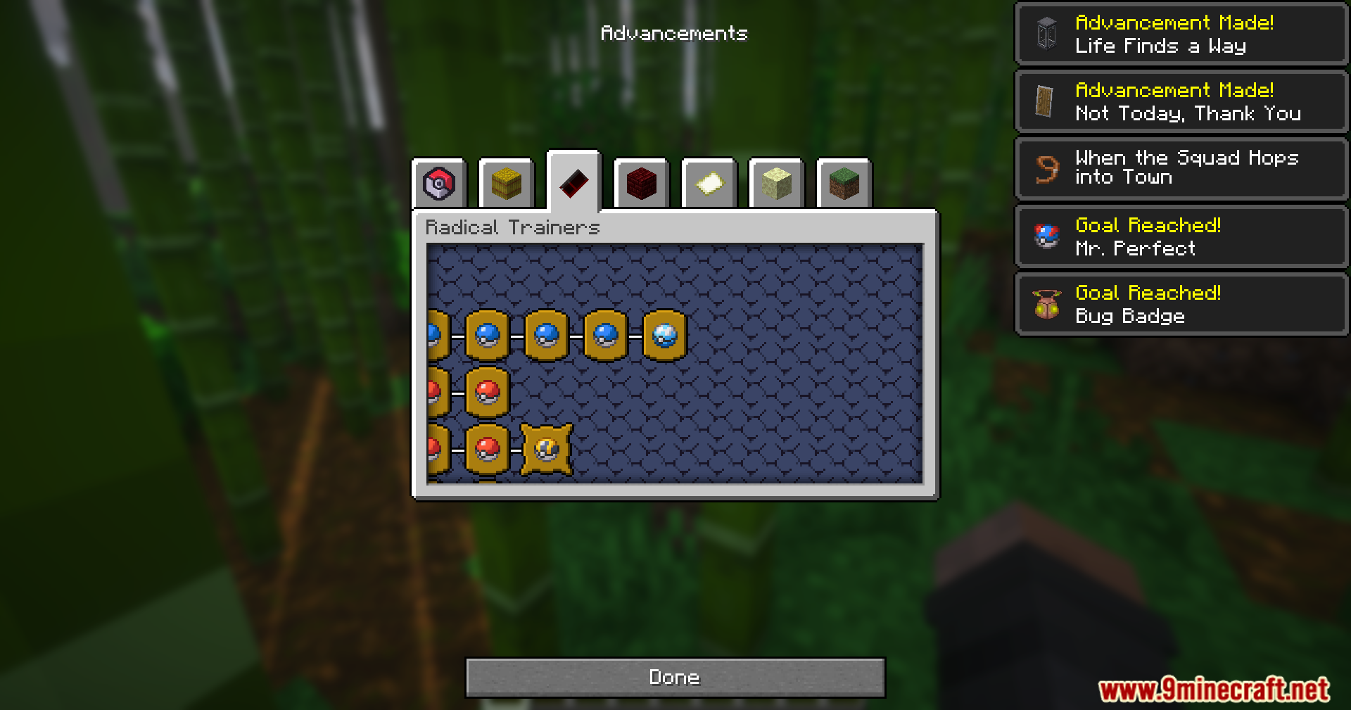 Mrct Localization Data Pack (1.21.1, 1.21) – Read Trainer Goals And Earn Custom Badges 7 A player views the radical trainers advancements tab in minecraft