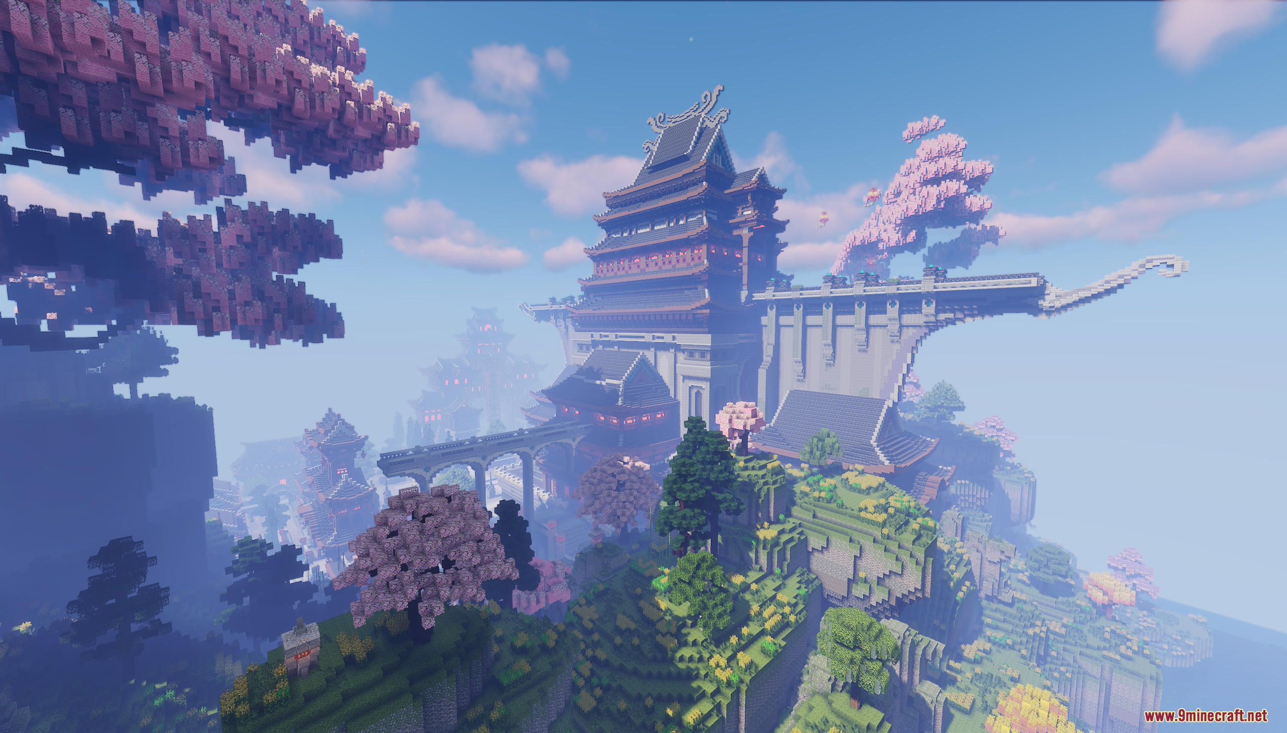 Oriental Valley Map (26.1.2, 1.20.1) – Peaceful Asian City 9 Massive asian style temple built on a cliff surrounded by cherry blossom trees