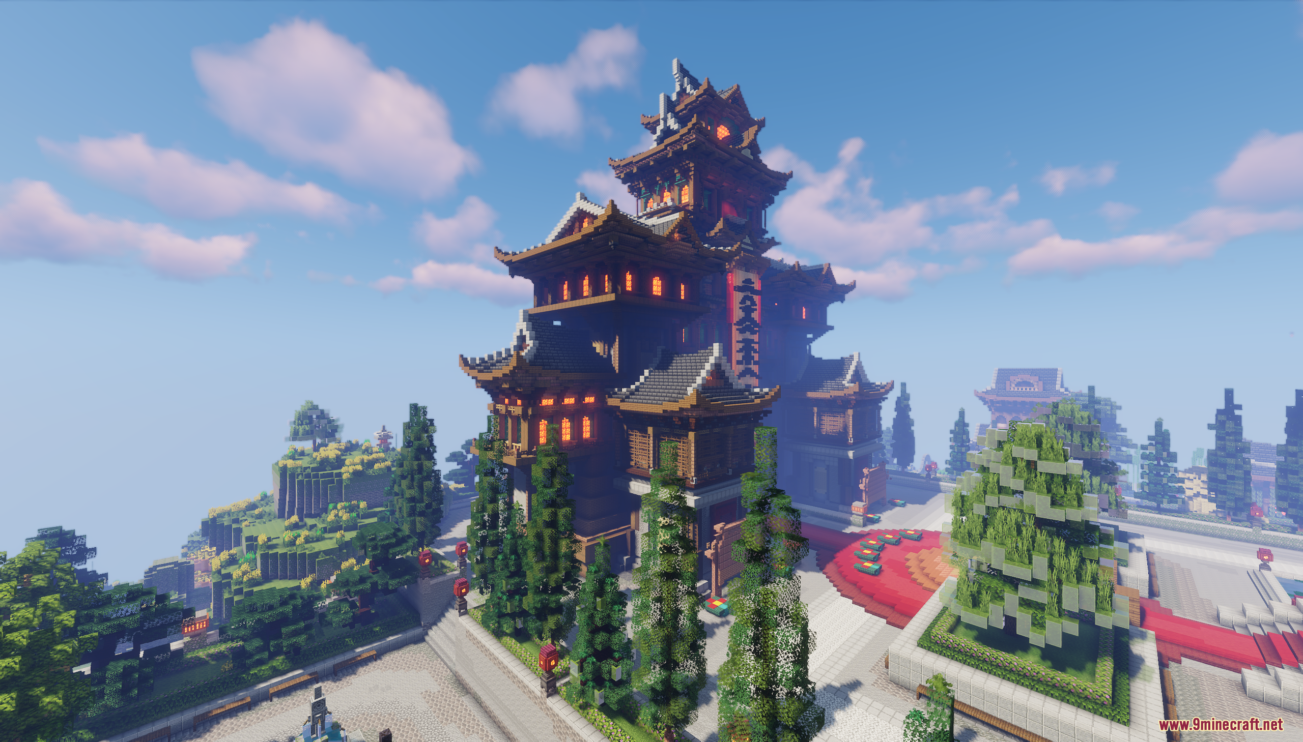 Oriental Valley Map (26.1.2, 1.20.1) – Peaceful Asian City 10 Large multi tiered oriental building with curved roofs and decorative red lanterns