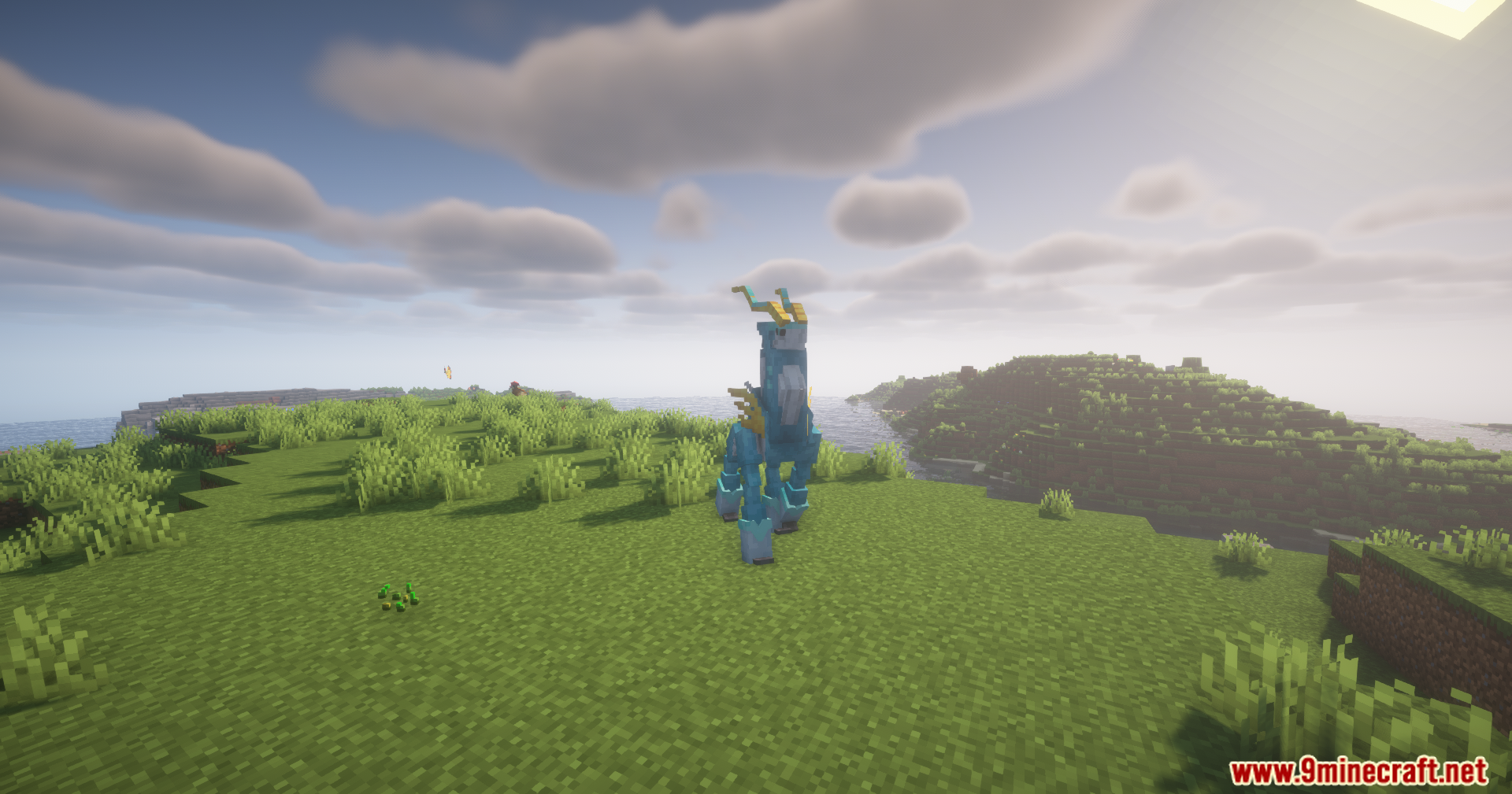 Planeta Cobblemon Pokemon Data Pack (1.21.1, 1.20.1) – Summon Paradox Pokemon 6 The iron crown pokémon model seen from behind on an island