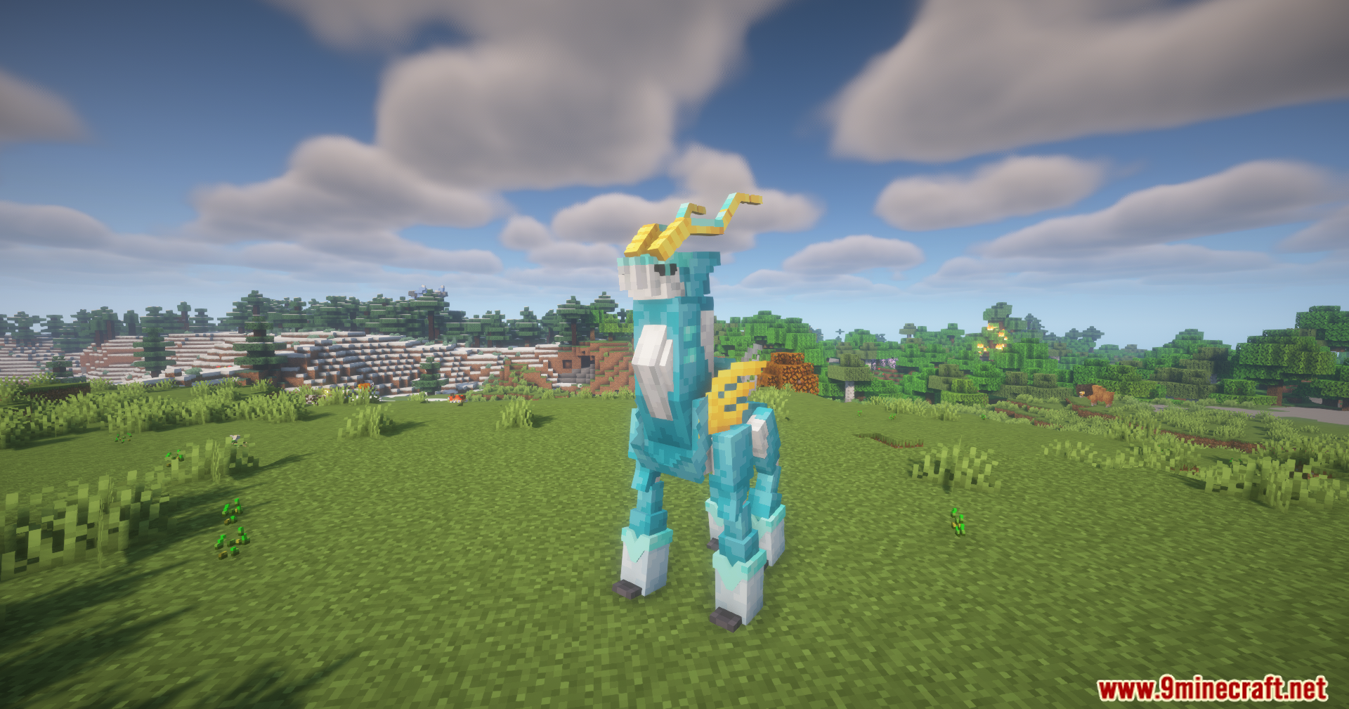 Planeta Cobblemon Pokemon Data Pack (1.21.1, 1.20.1) – Summon Paradox Pokemon 7 A side view of the blue and yellow iron crown pokémon