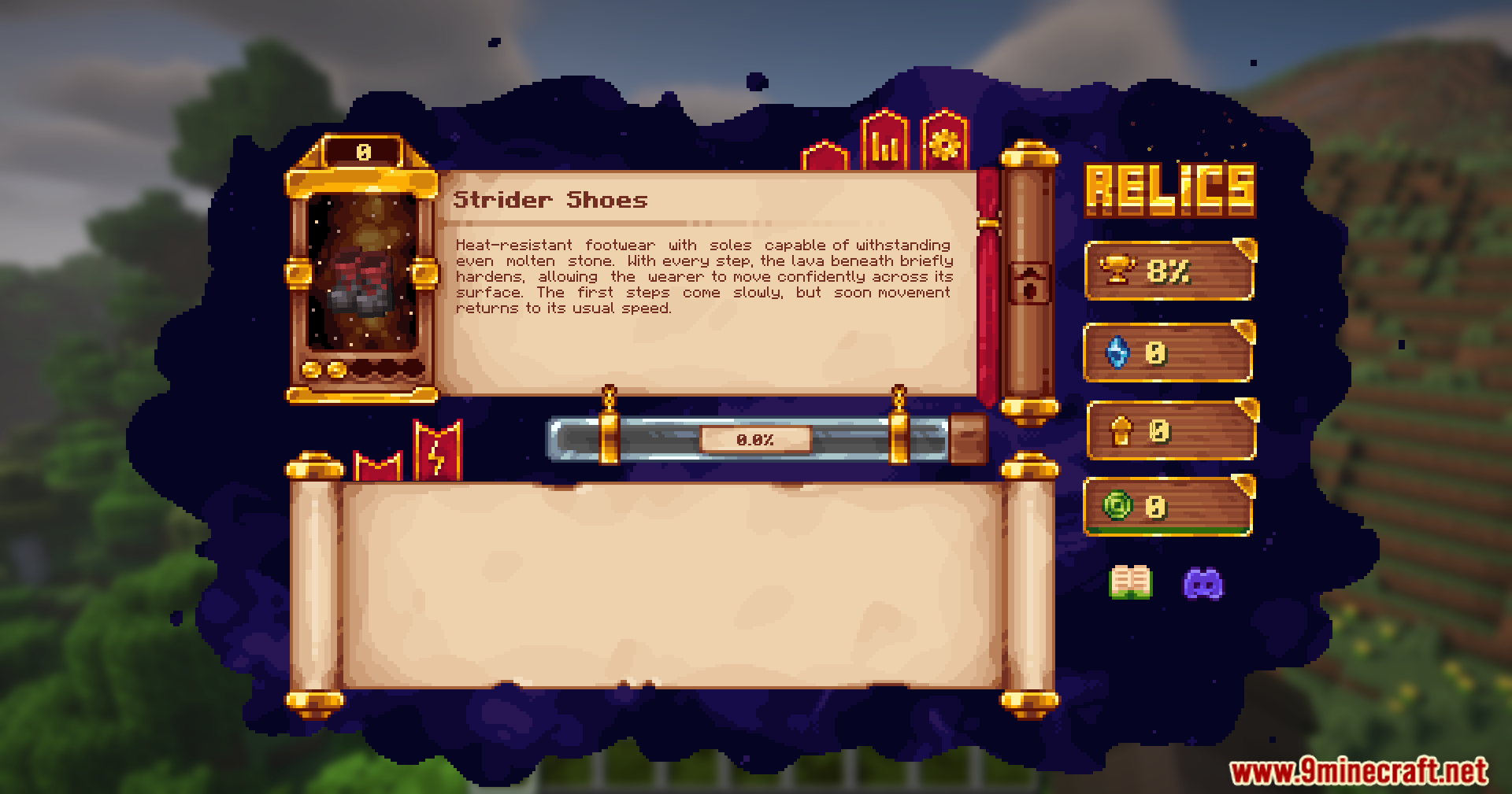 Reliquified Artifacts Mod (1.21.1, 1.20.1) – Level Up Your Favorite Artifacts 15 A closer look at the strider shoes relic interface