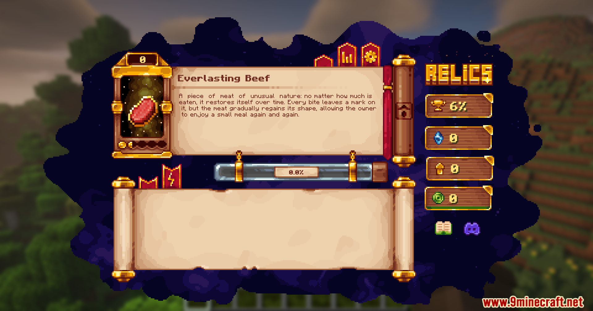 Reliquified Artifacts Mod (1.21.1, 1.20.1) – Level Up Your Favorite Artifacts 3 Everlasting beef relic item with leveling progress bar