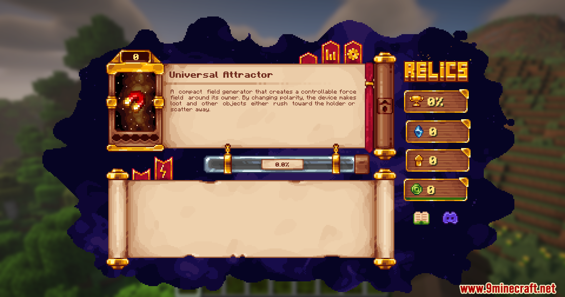 Reliquified Artifacts Mod (1.21.1, 1.20.1) – Level Up Your Favorite Artifacts 8 Universal attractor artifact in the relics mod user interface