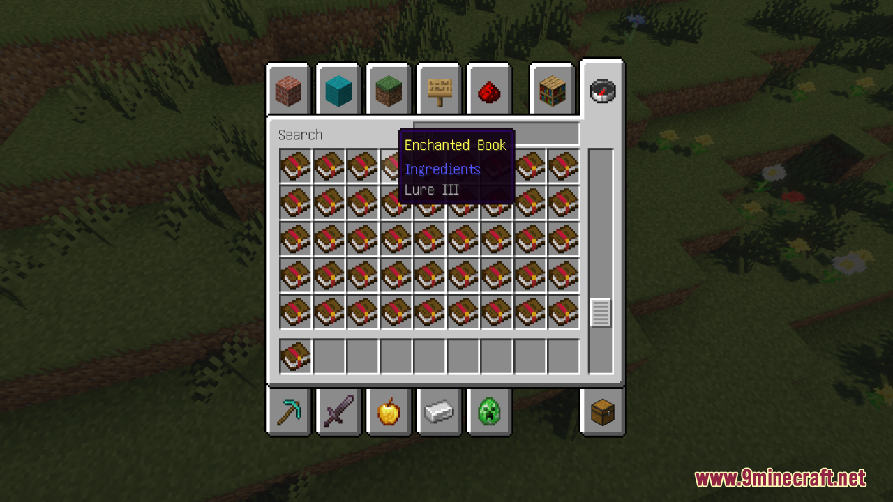 Remove Enchant Glint Resource Pack (1.21.11, 1.21.1) – True Vanilla Colors 13 Lure iii enchanted book selected from the creative inventory