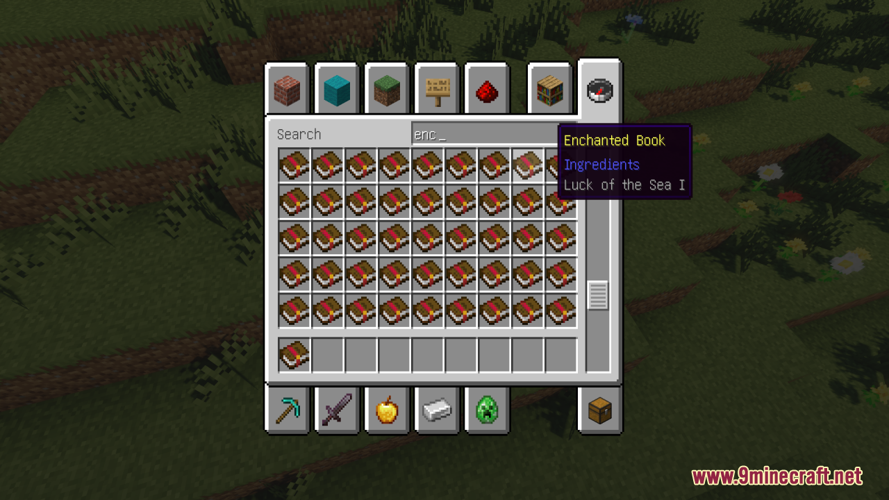 Remove Enchant Glint Resource Pack (1.21.11, 1.21.1) – True Vanilla Colors 17 Searching for enchanted books in the creative inventory