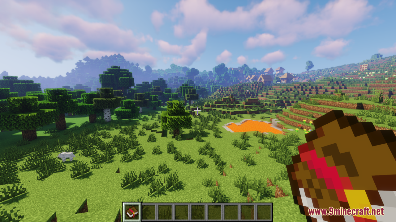 Remove Enchant Glint Resource Pack (1.21.11, 1.21.1) – True Vanilla Colors 6 Player holding an enchanted book in a scenic landscape