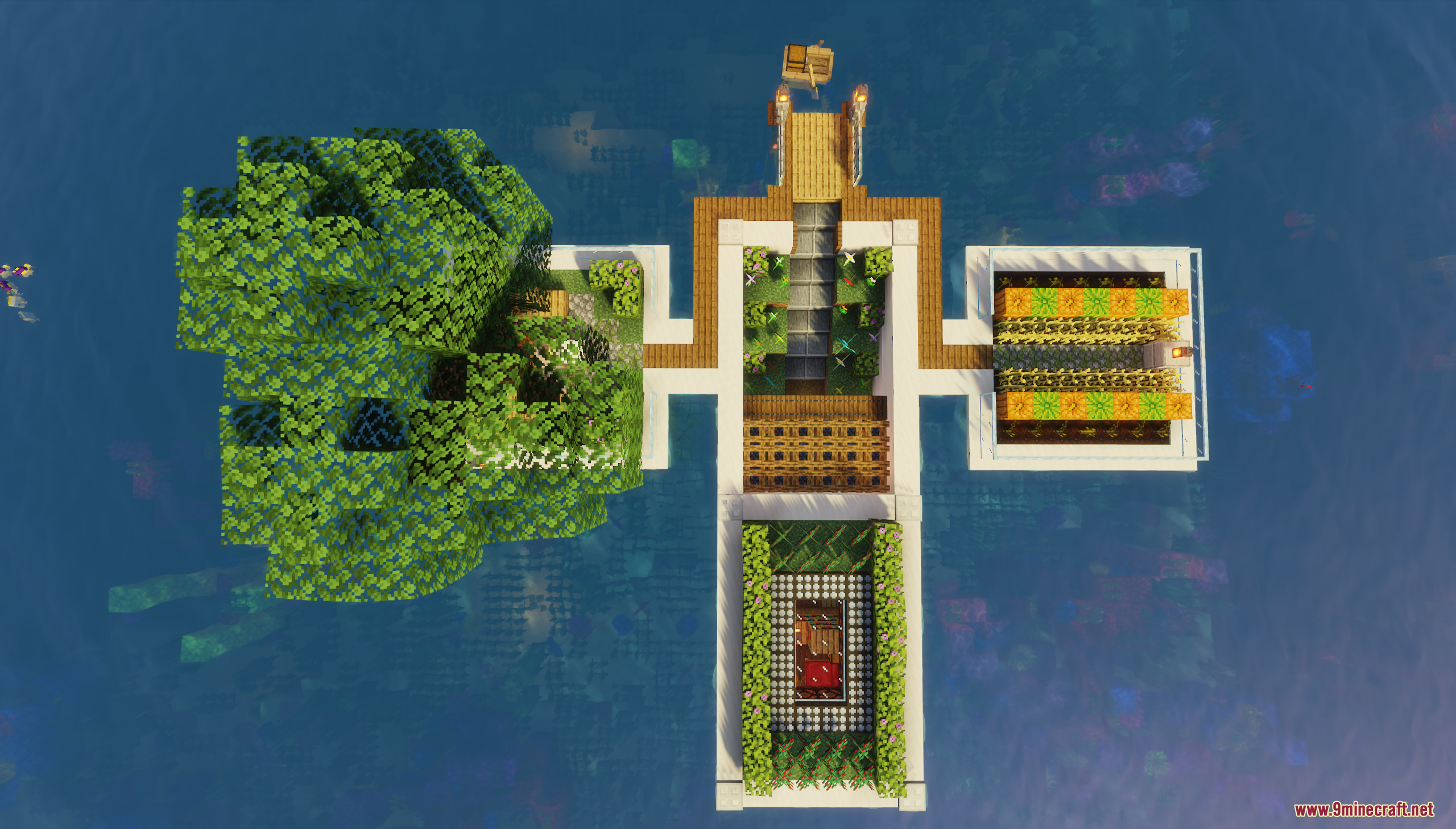 Small Underwater Base Map (26.1.2, 1.20.1) – Start Your Ocean Life 10 Top-down aerial view of a small underwater base complex