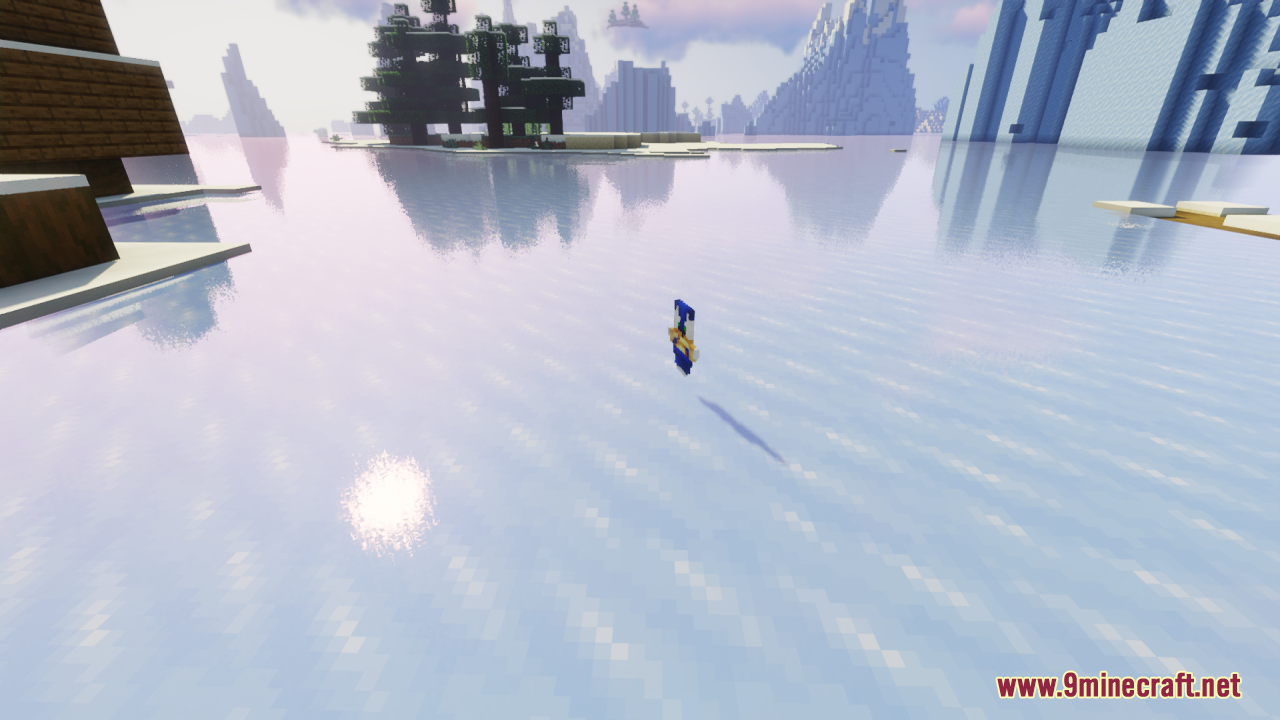 Sonic Totem Of Undying Resource Pack (1.21.11, 1.21.1) – A Funny Creature In Minecraft World 12 Sonic the hedgehog totem item floating above a frozen ice lake surface