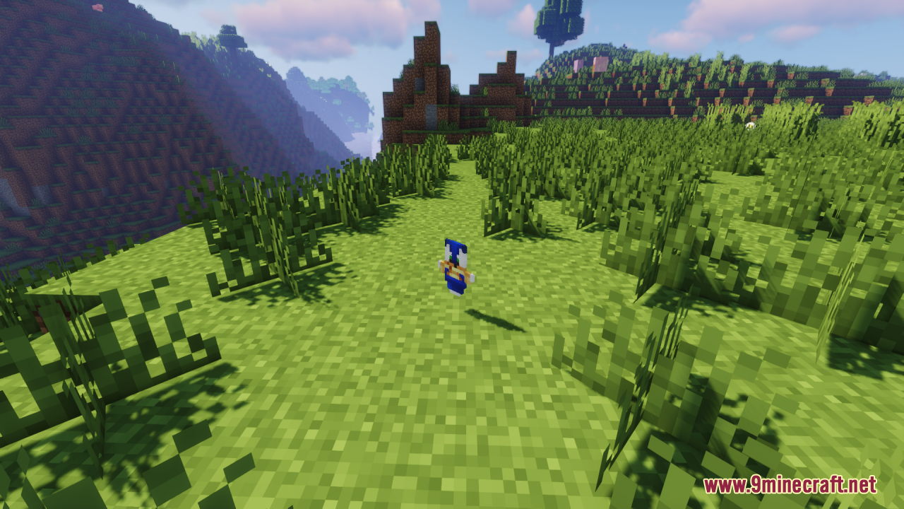 Sonic Totem Of Undying Resource Pack (1.21.11, 1.21.1) – A Funny Creature In Minecraft World 7 Custom sonic the hedgehog totem item floating above the grassy ground