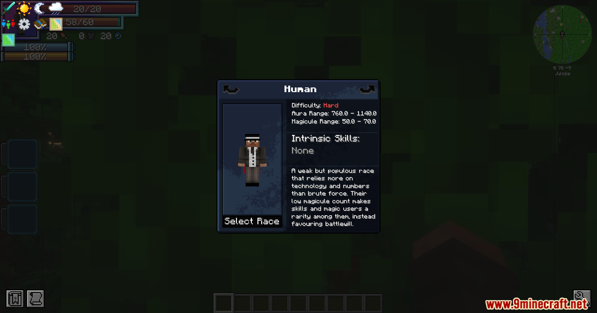 Player selecting human race in character creation screen
