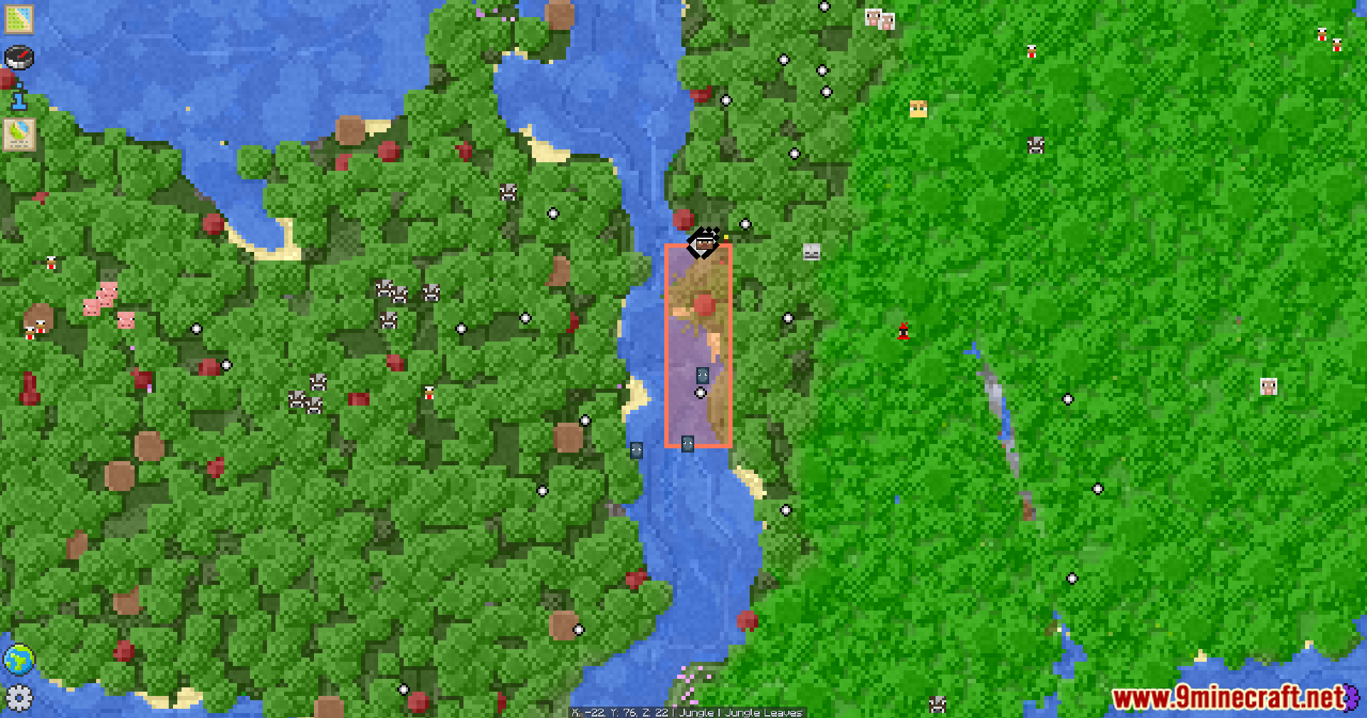 Top down map view showing claimed land area in minecraft