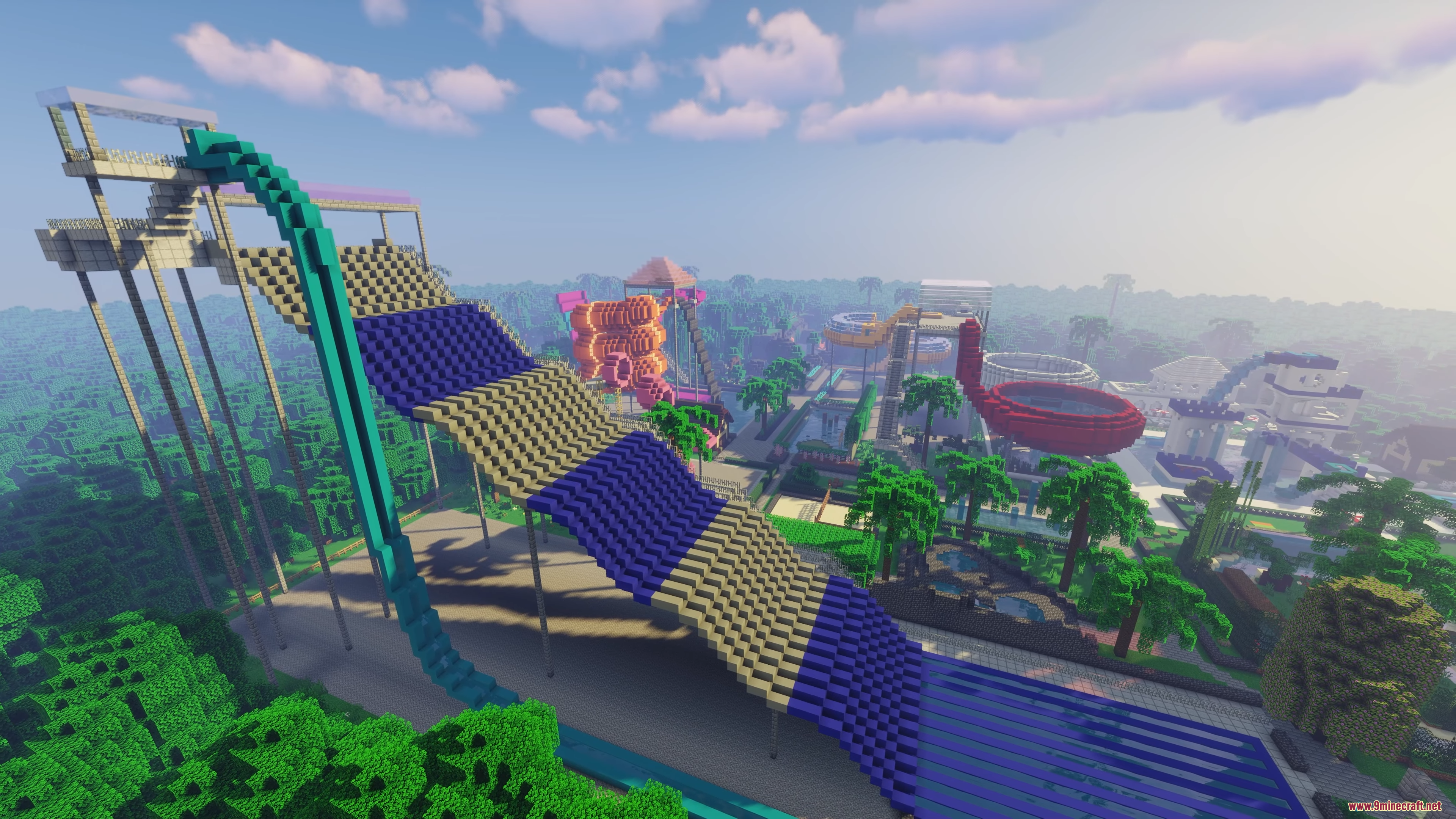 Water Park Hunt Map (26.1.2, 1.20.1) – A Frantic Race 6 A giant striped water slide in a minecraft water park