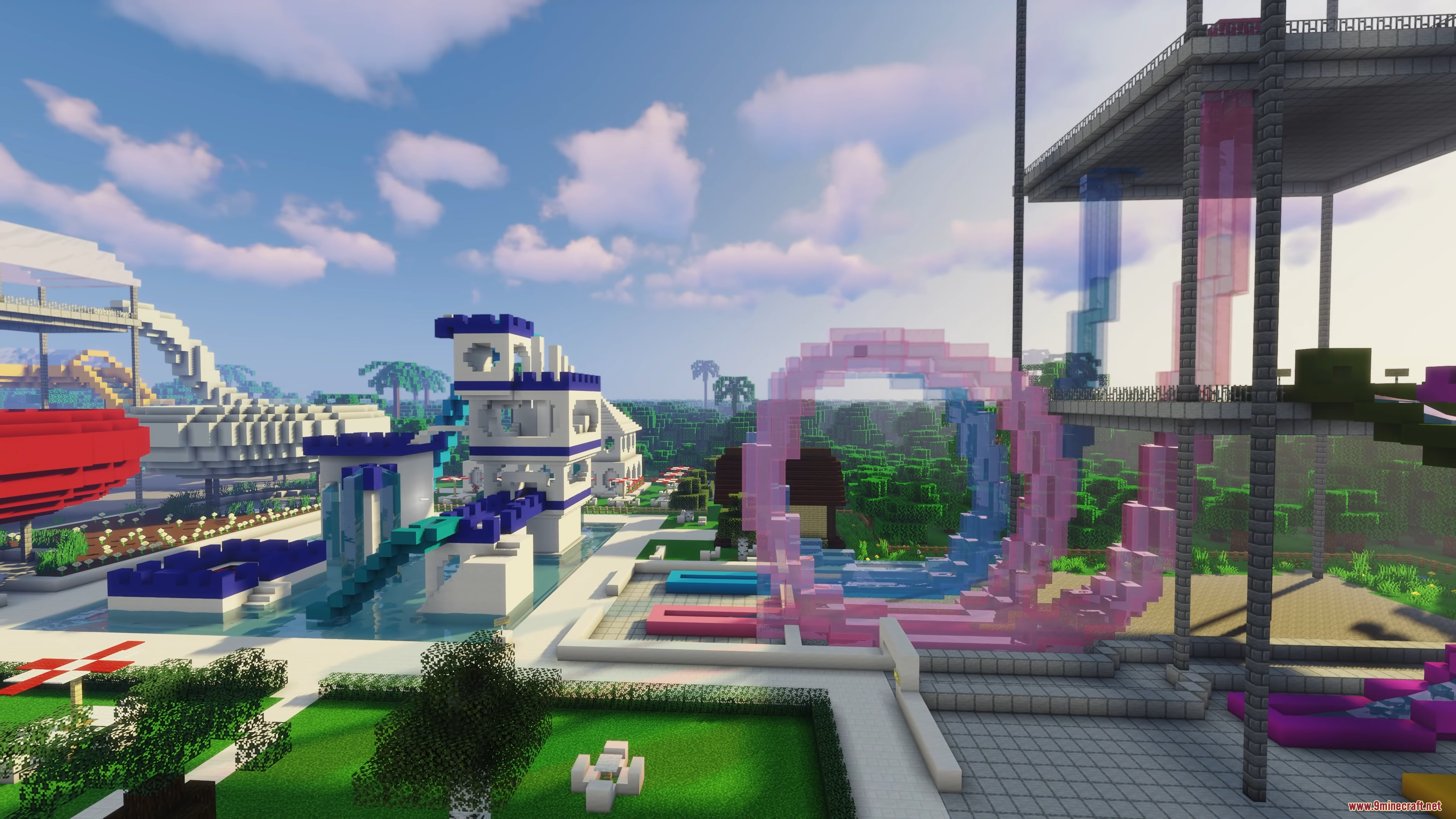 Water Park Hunt Map (26.1.2, 1.20.1) – A Frantic Race 8 A sprawling minecraft water park with colorful slides and pools
