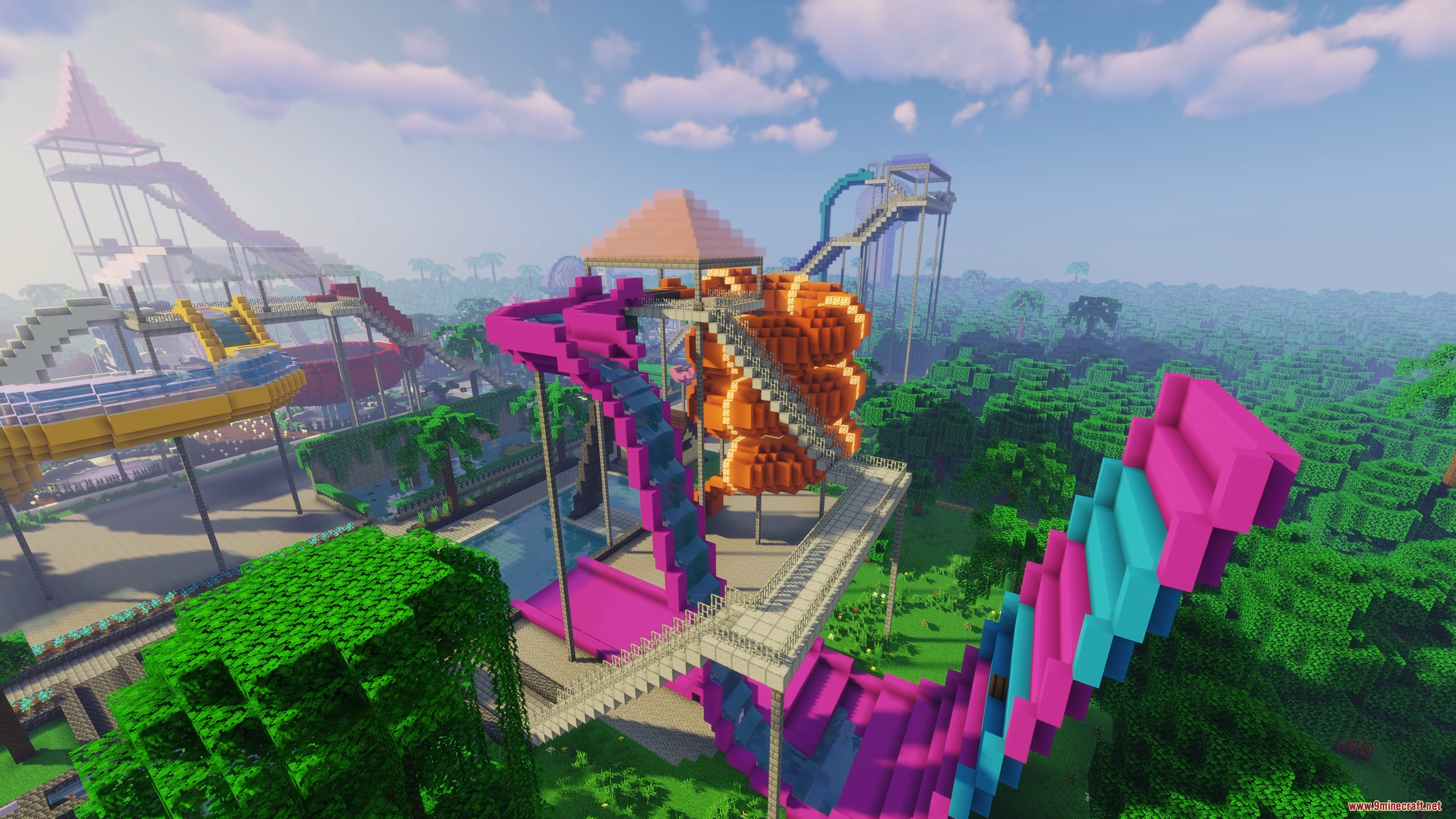 Water Park Hunt Map (26.1.2, 1.20.1) – A Frantic Race 9 Colorful, twisting water slides in a large minecraft water park