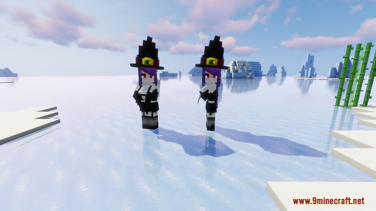 Two witch girls standing on a frozen ocean