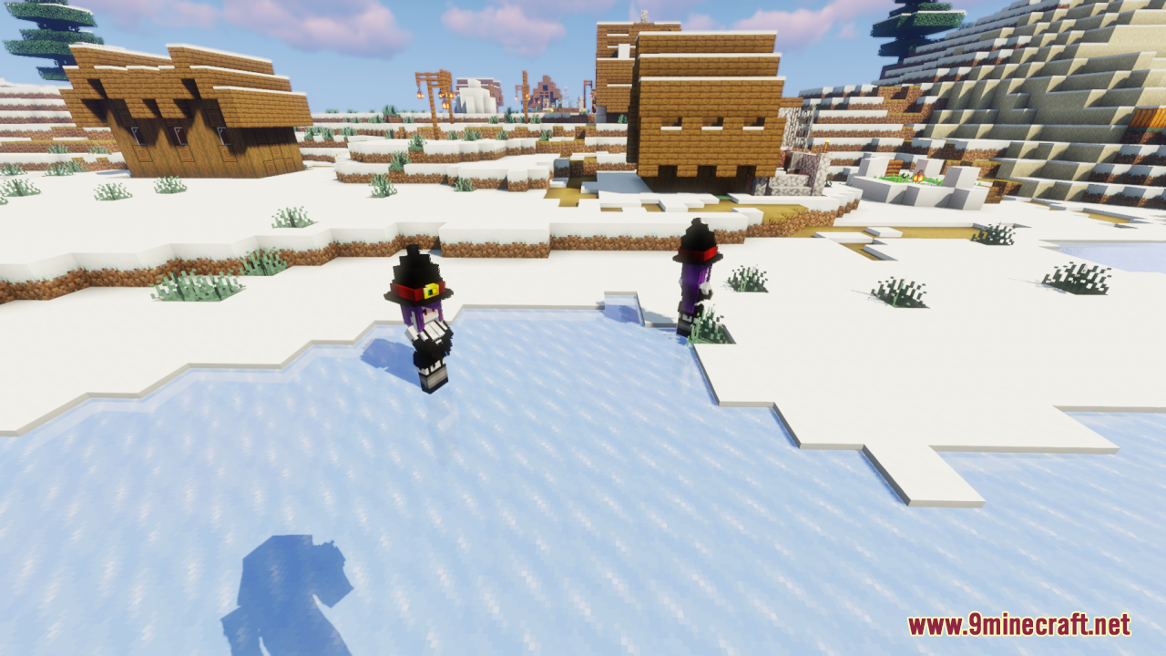 Two witch girl characters in a snowy landscape