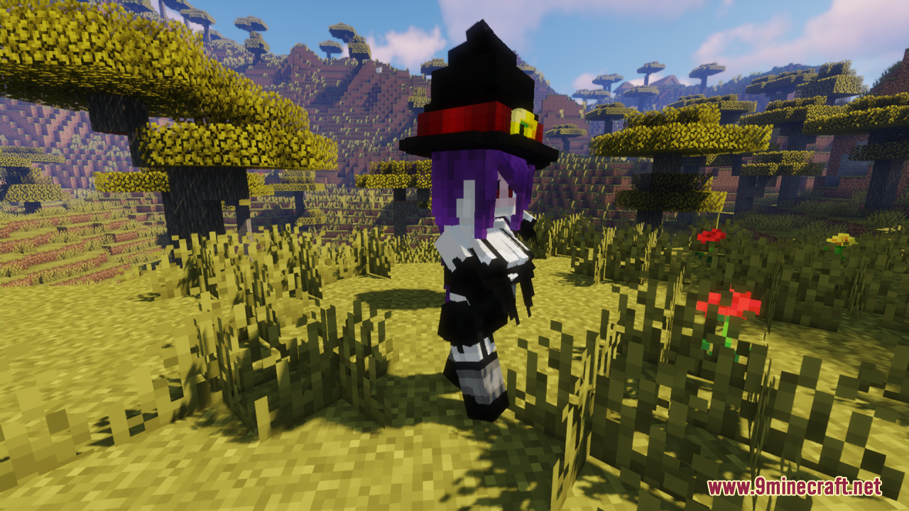 A close-up view of the stylish witch girl character