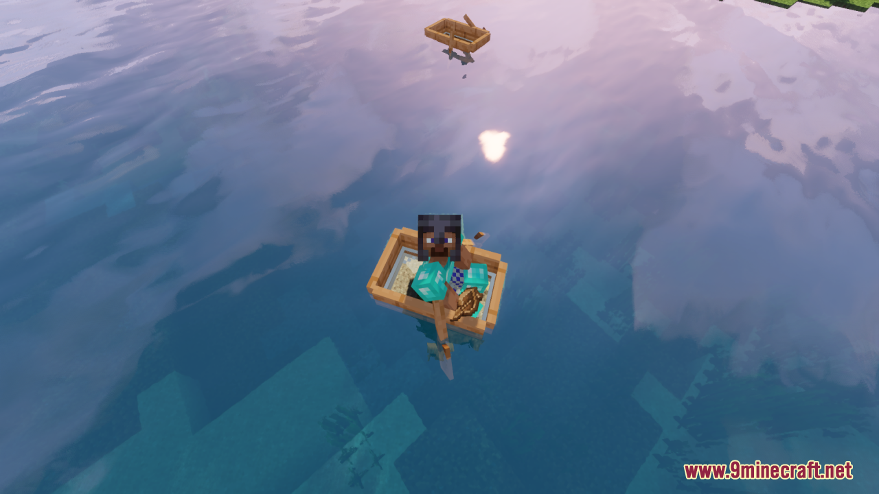 Player in a chest boat with a see-through floor