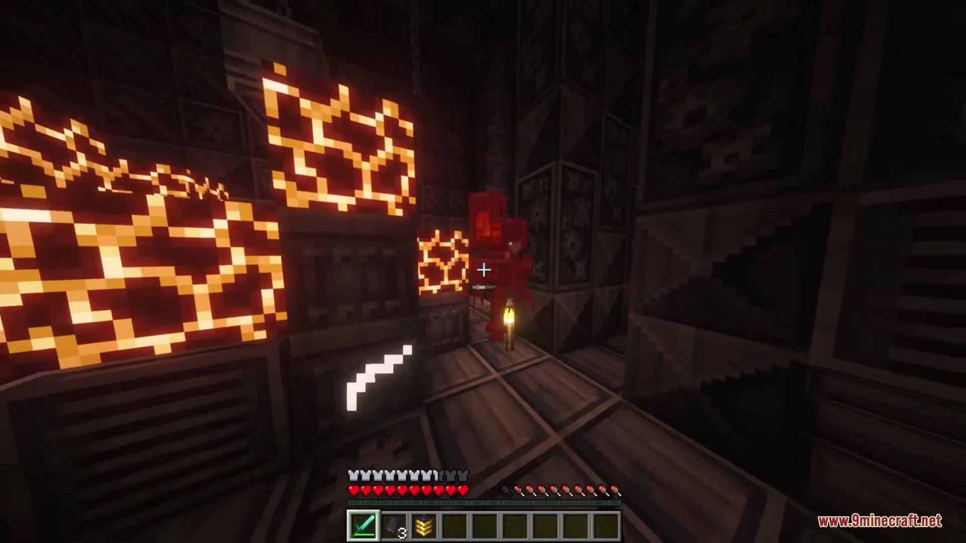 Kismet Mod (1.20.1) – Become A Powerful Cyborg By Hunting Robotic Invaders 6 A player encounters a red robotic enemy from kismet mod in tech ruins