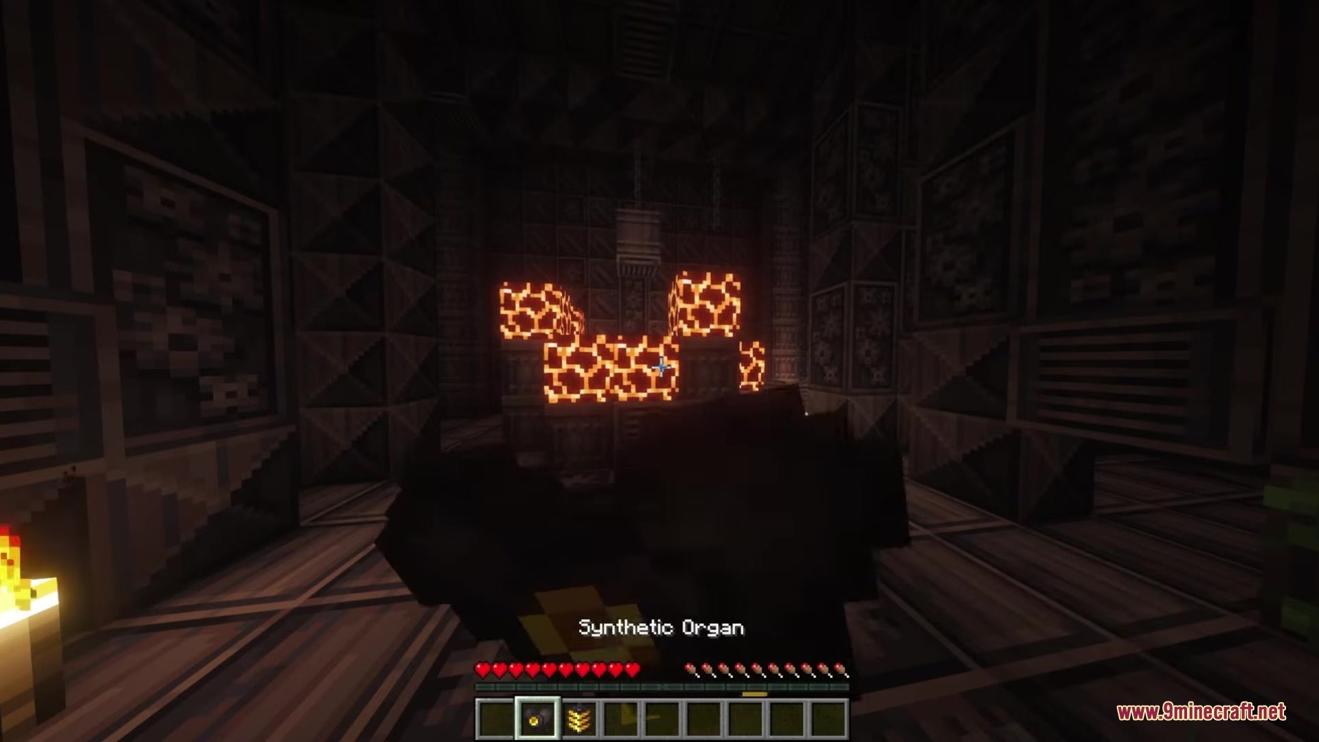 Kismet Mod (1.20.1) – Become A Powerful Cyborg By Hunting Robotic Invaders 10 Player holding a synthetic organ item in the kismet mod tech ruins